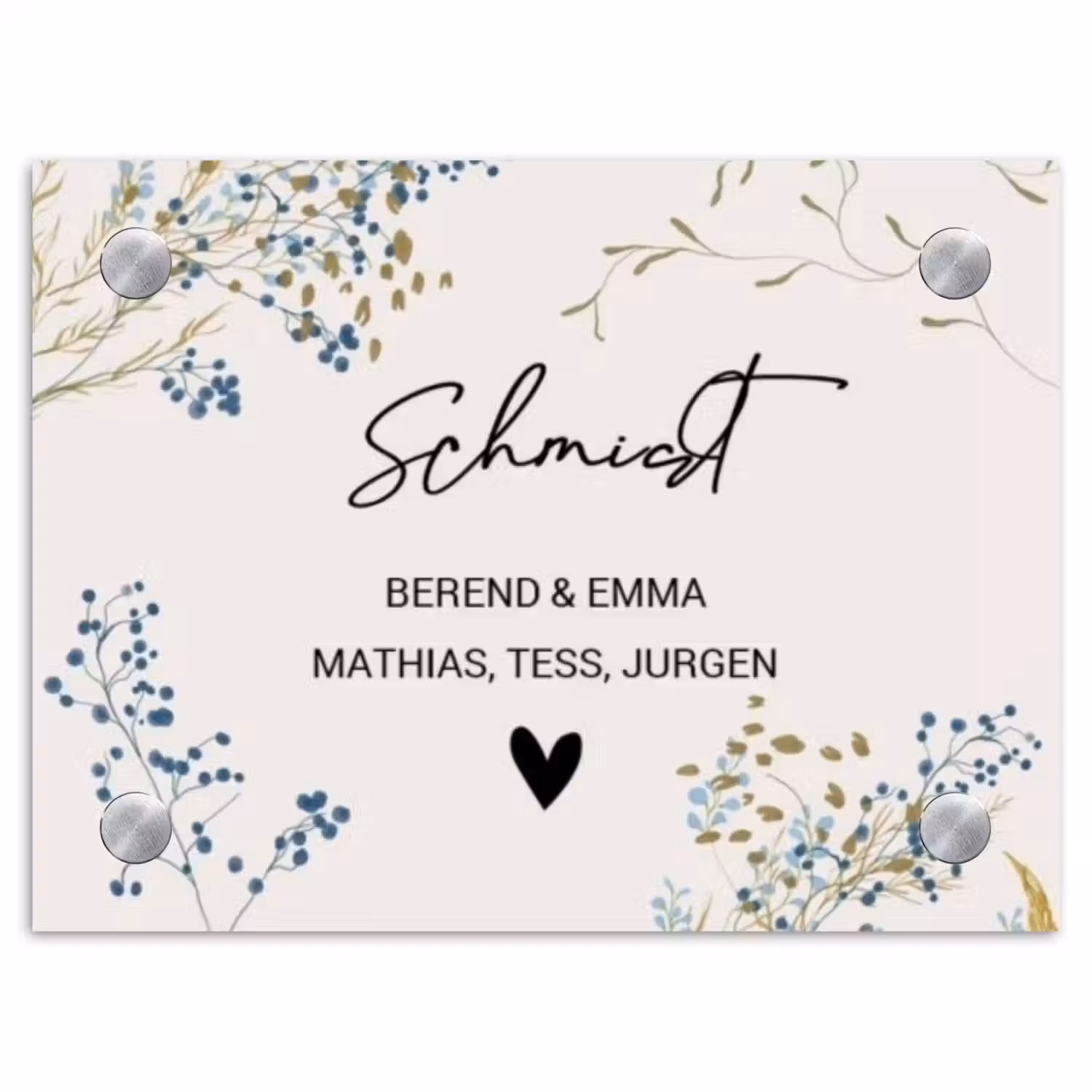 Bloemen - Beige - Sierlijk Naambord Rechthoek middel -3d