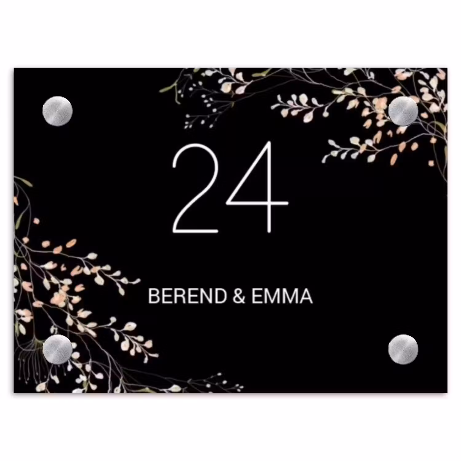 Botanisch - Zwart - Klassiek Naambord Rechthoek middel -3d