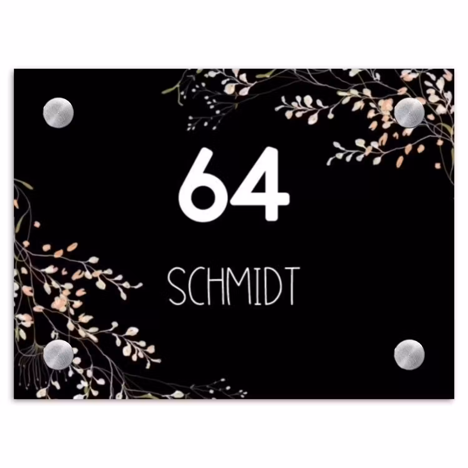 Botanisch - Zwart - Modern Naambord Rechthoek middel -3d