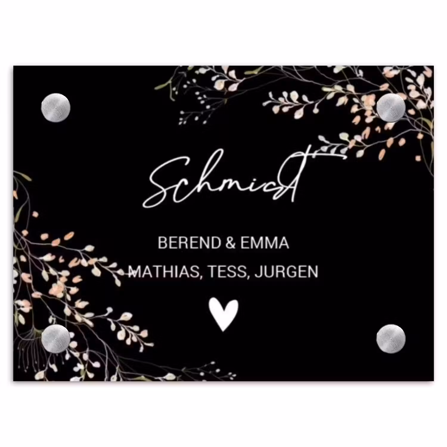 Botanisch - Zwart - Sierlijk Naambord Rechthoek middel -3d