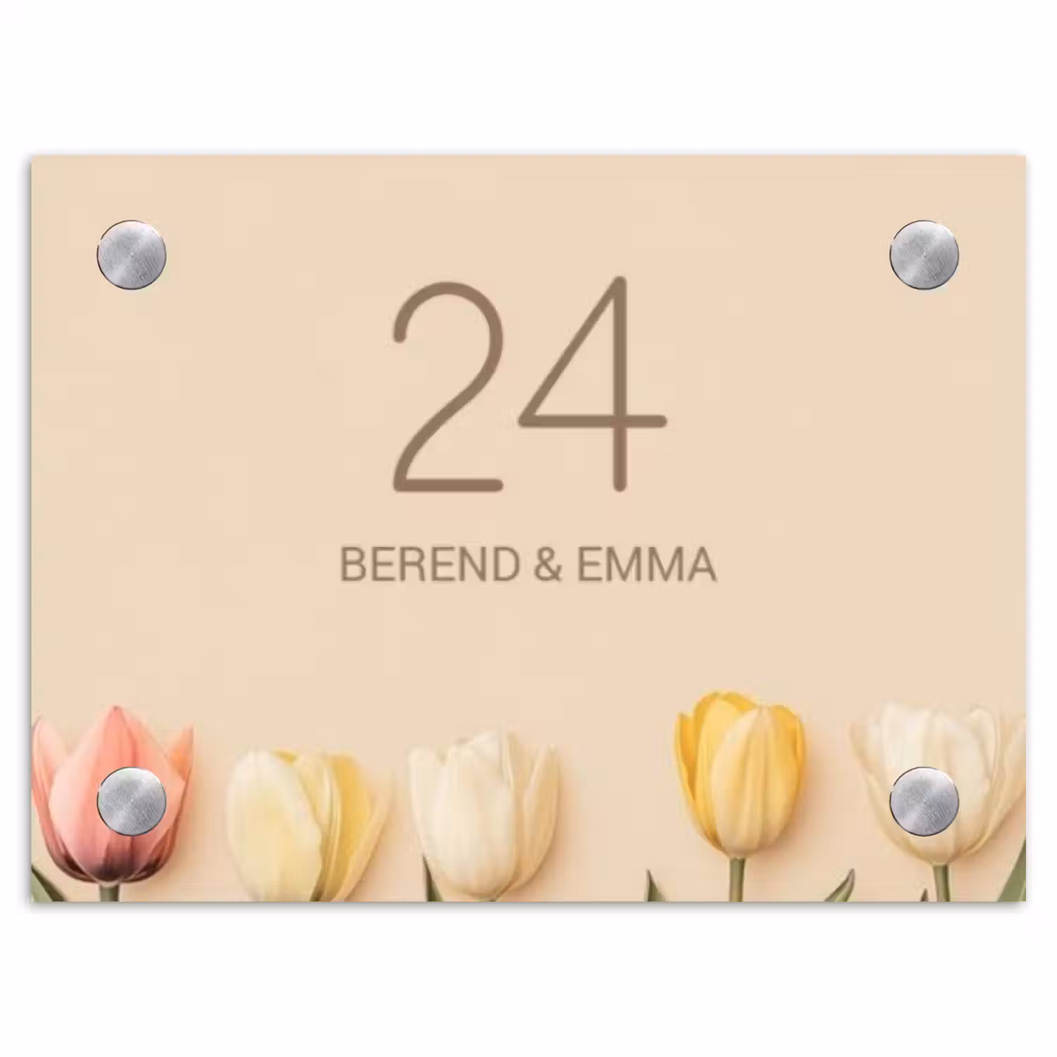 Gekleurde tulpen beige achtergrond - Klassiek Naambord Rechthoek middel -3d