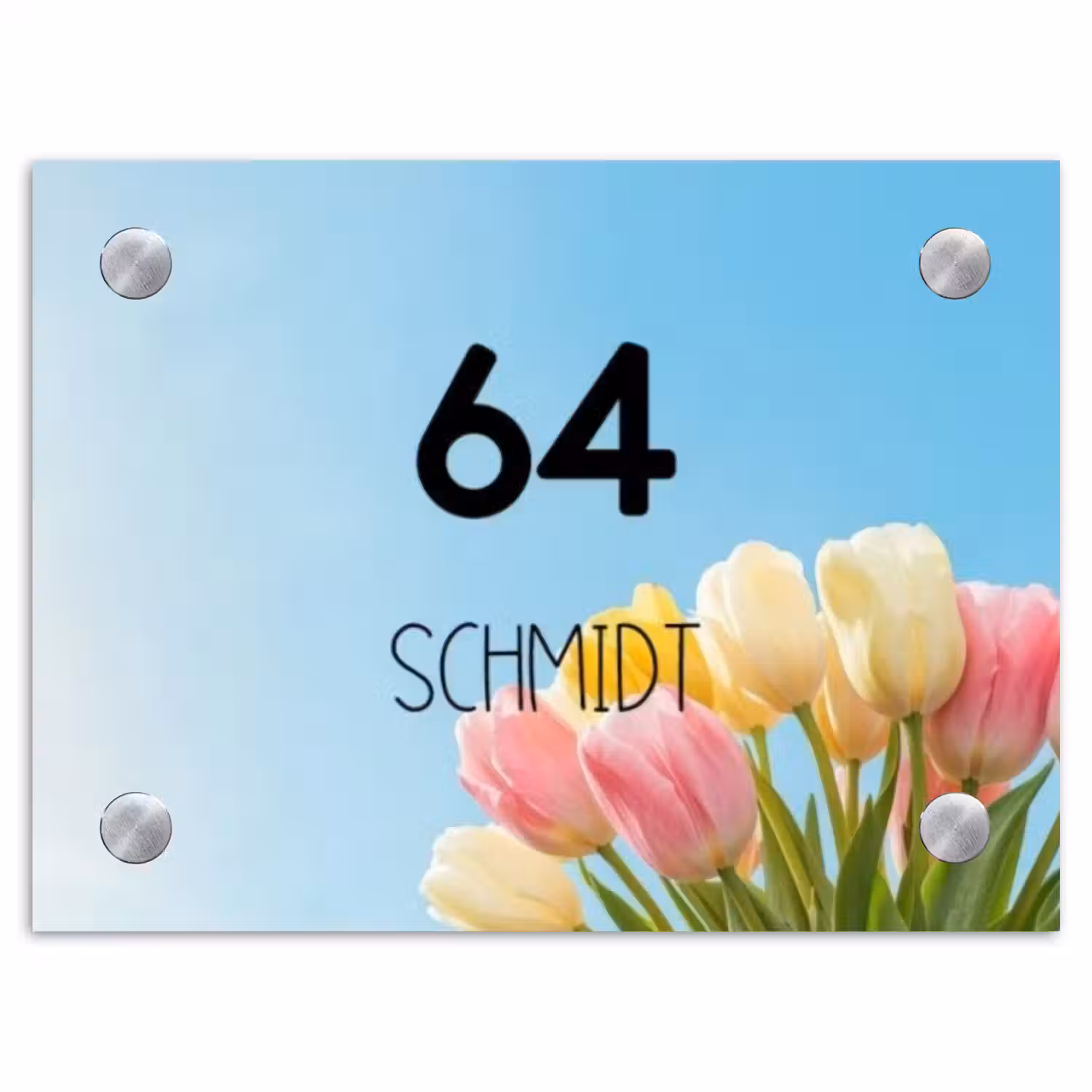 Gekleurde tulpen lucht - Modern Naambord Rechthoek middel -3d