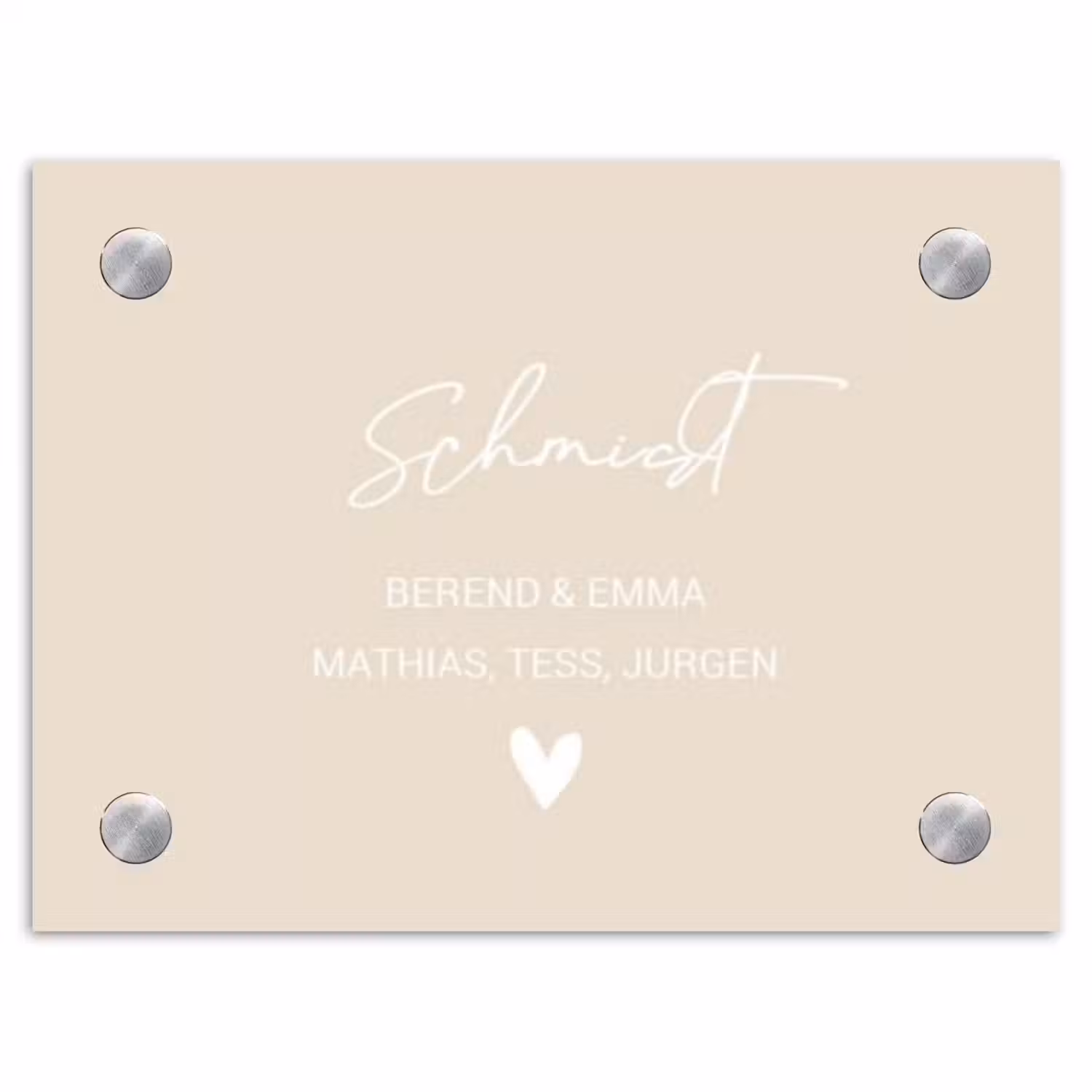 Effen - Beige - Sierlijk Naambord Rechthoek middel -3d