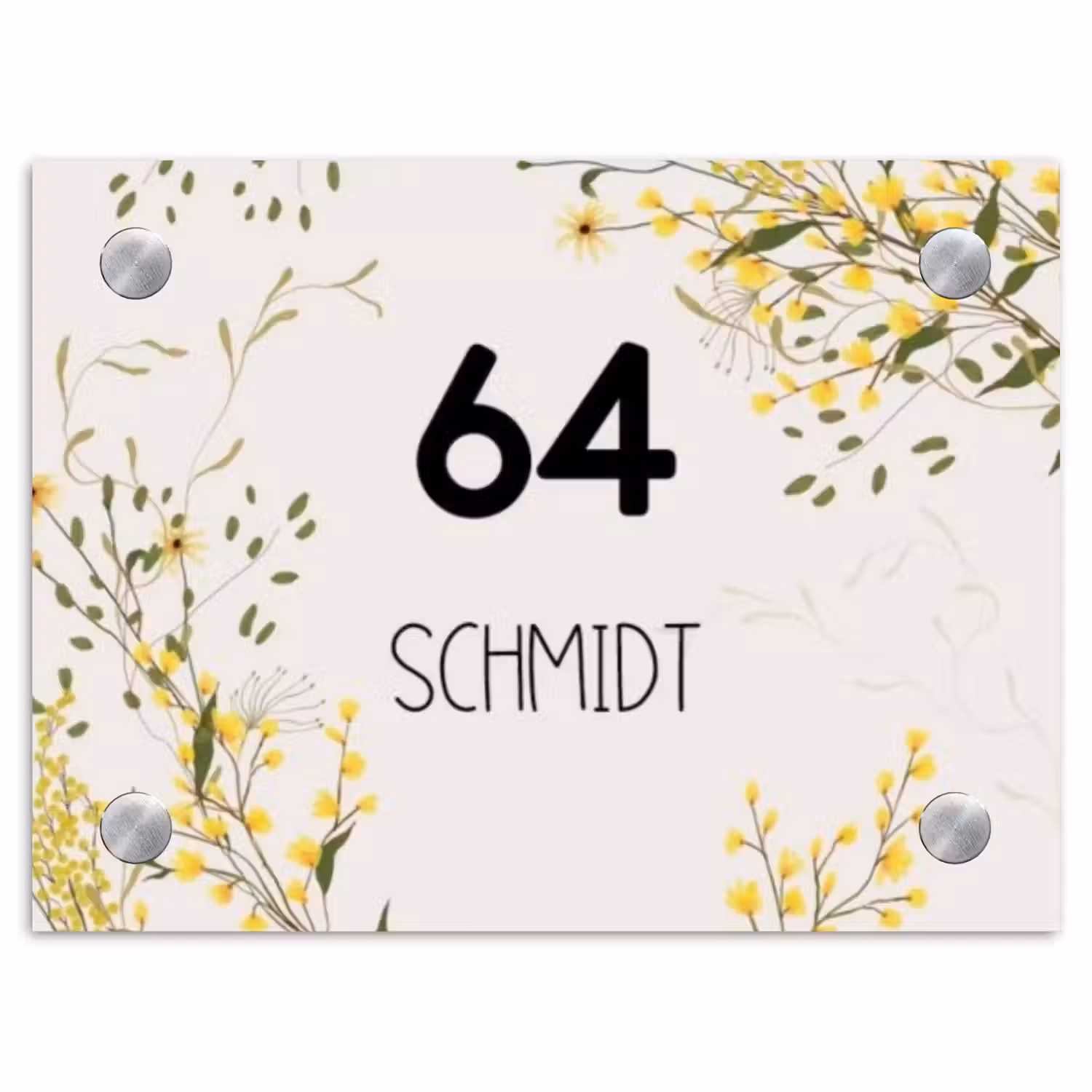 Gele bloemen - Modern Naambord Rechthoek middel -3d