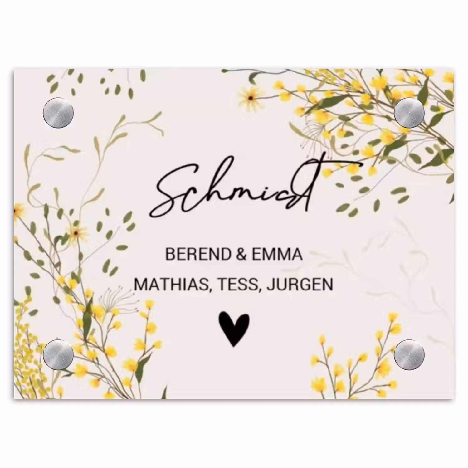 Gele bloemen - Sierlijk Naambord Rechthoek middel -3d
