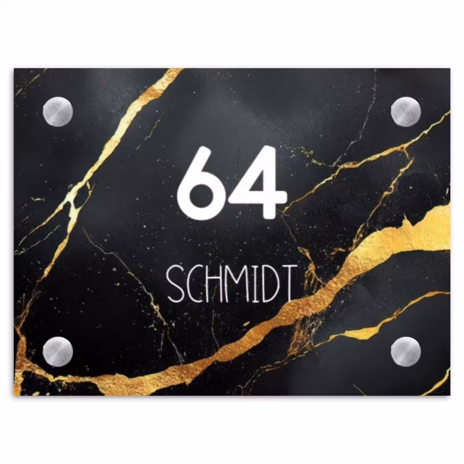 Goud zwart marmer - Modern Naambord Rechthoek middel -3d