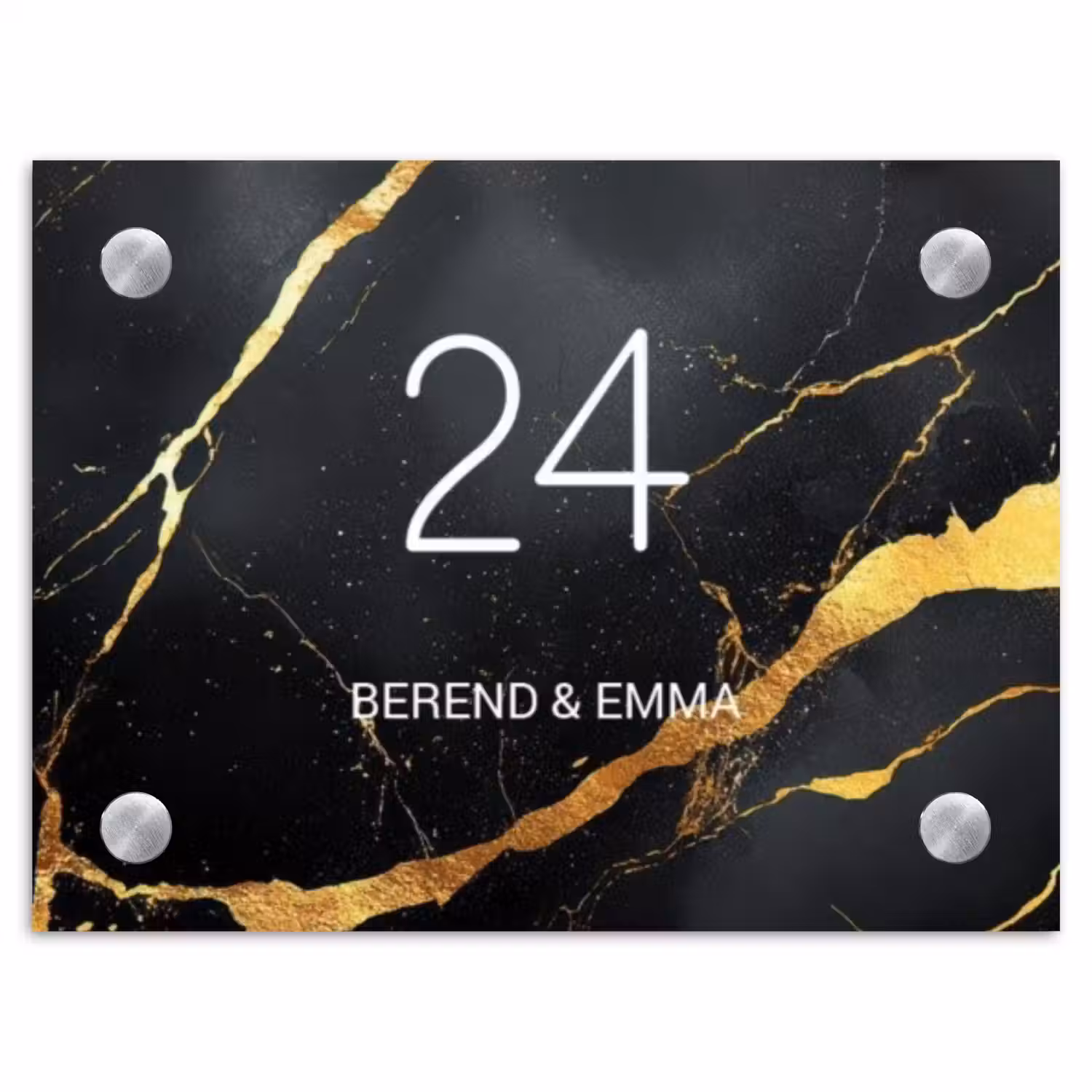 Goud zwart marmer - Klassiek Naambord Rechthoek middel -3d