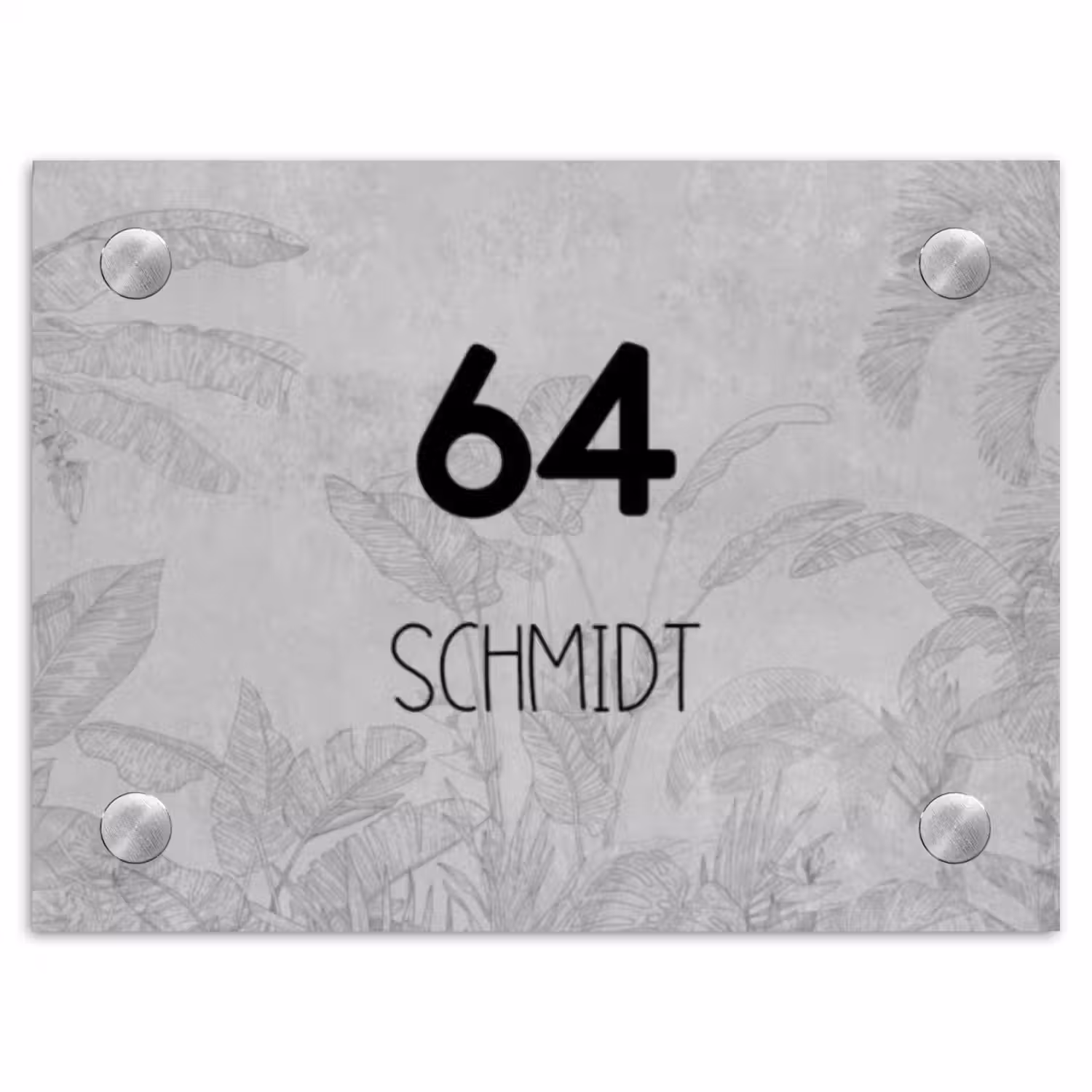Grijs botanisch patroon - Modern Naambord Rechthoek middel -3d