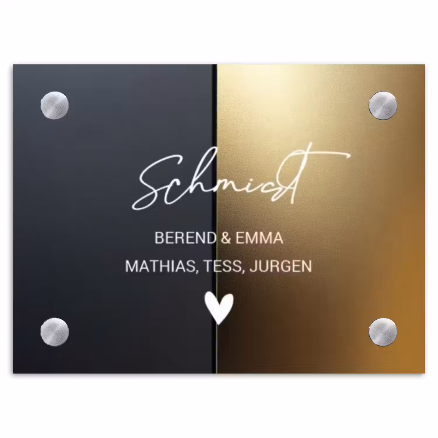 Half goud zwart - Sierlijk Naambord Rechthoek middel -3d