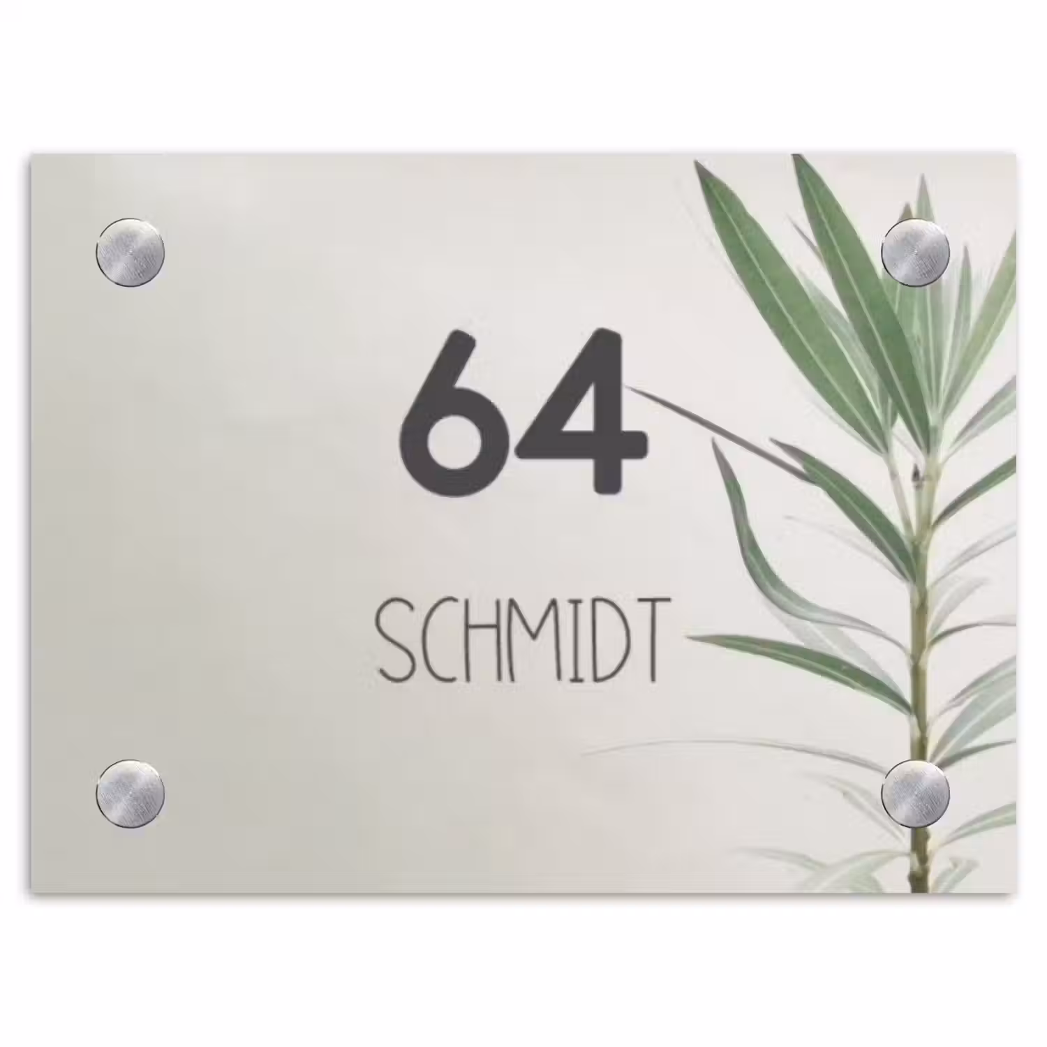 Lichtbeige met plant - Modern Naambord Rechthoek middel -3d