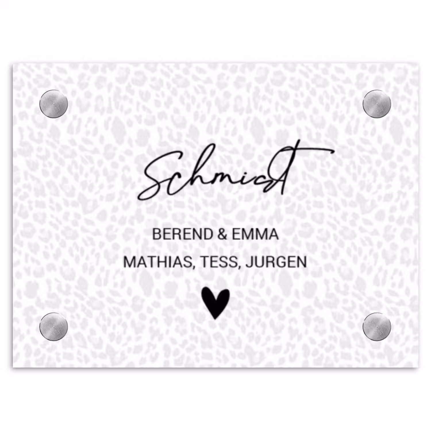 Lichtgrijs luipaard - Sierlijk Naambord Rechthoek middel -3d