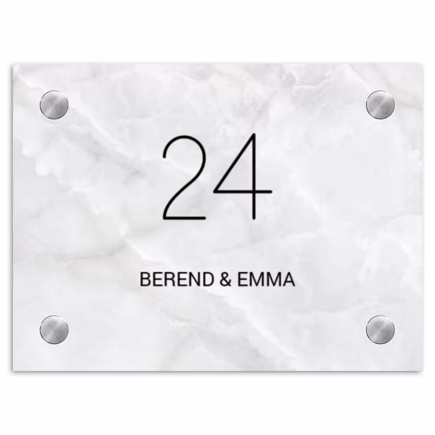 Lichtgrijs marmer - Klassiek Naambord Rechthoek middel -3d