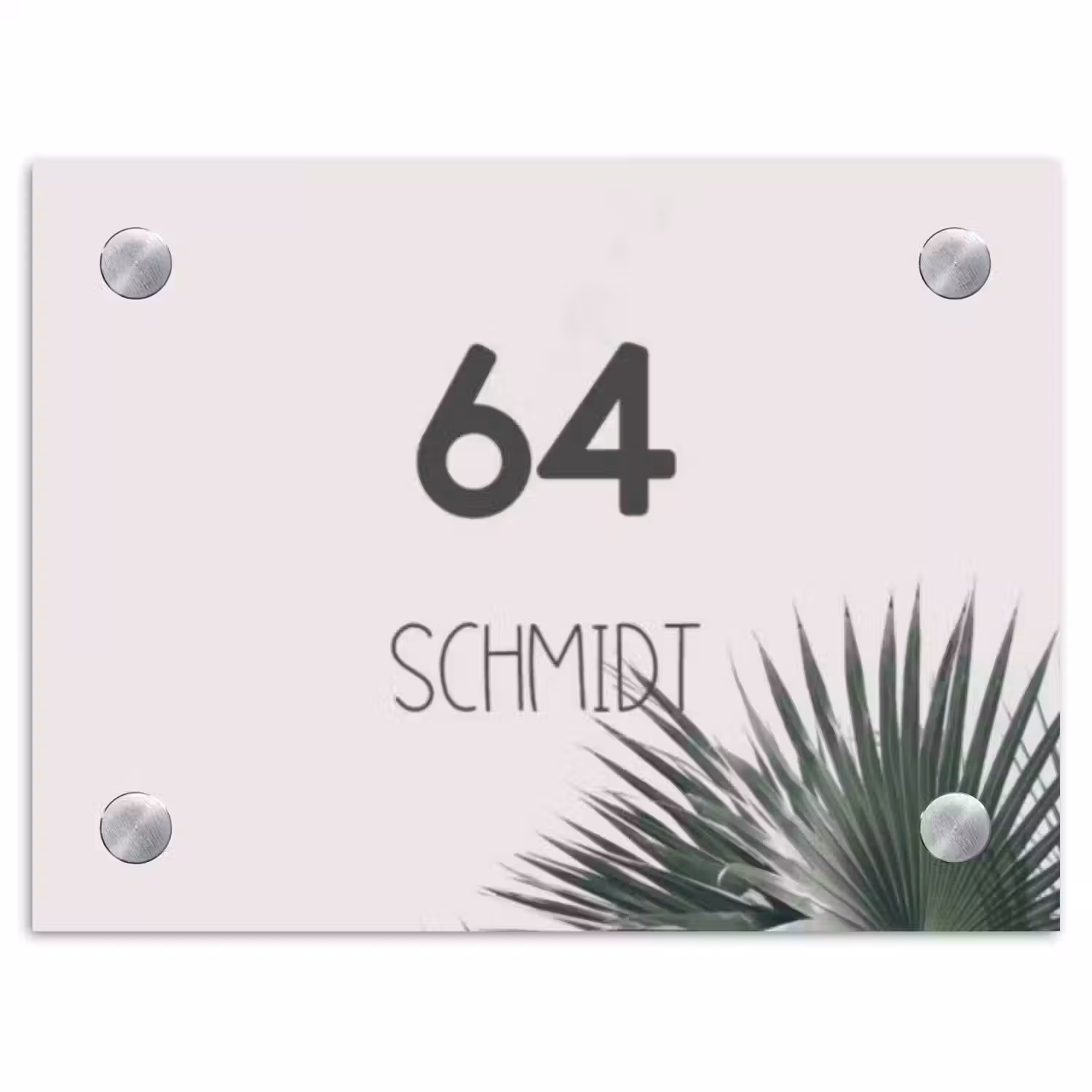 Lichtroze met palmblad - Modern Naambord Rechthoek middel -3d