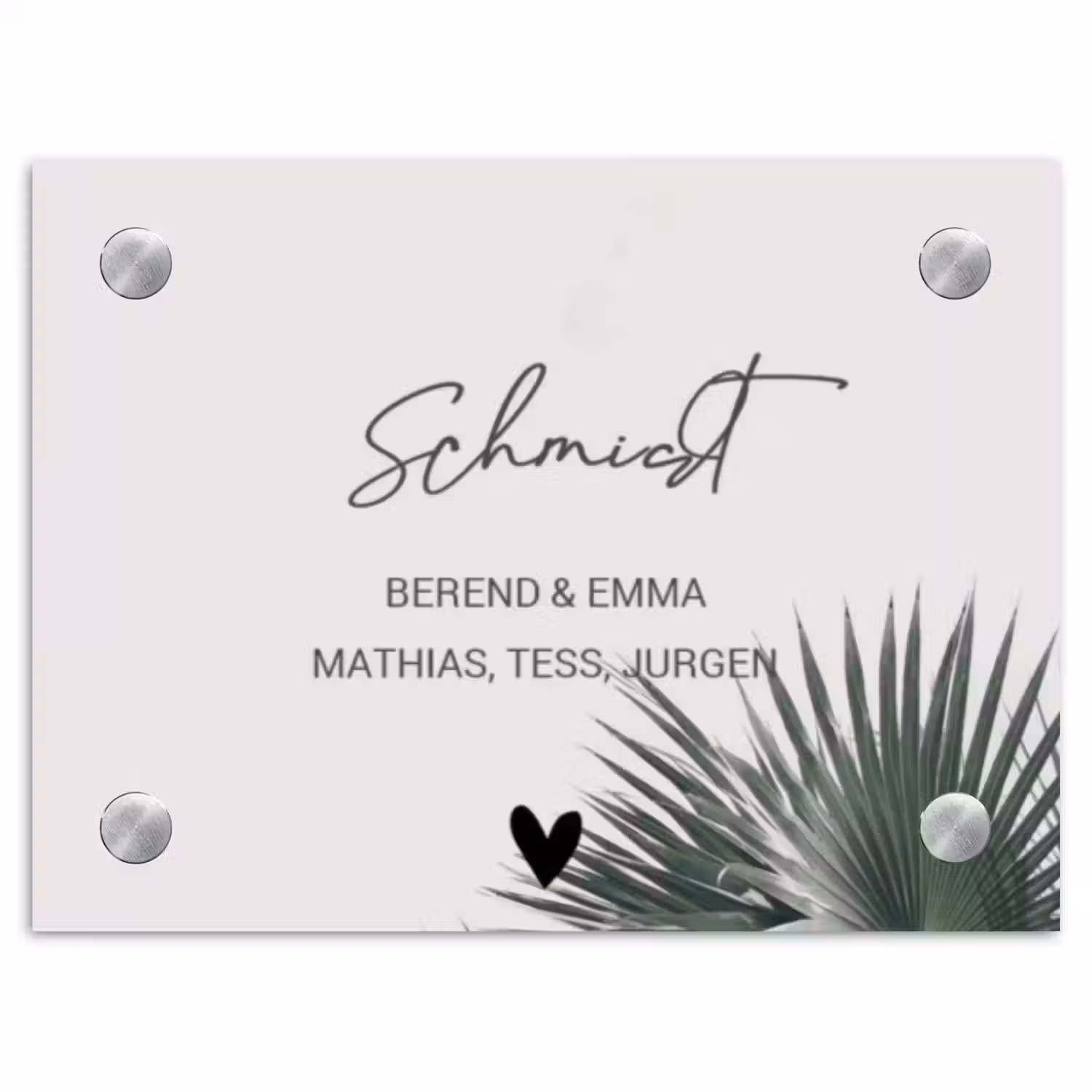 Lichtroze met palmblad - Sierlijk Naambord Rechthoek middel -3d