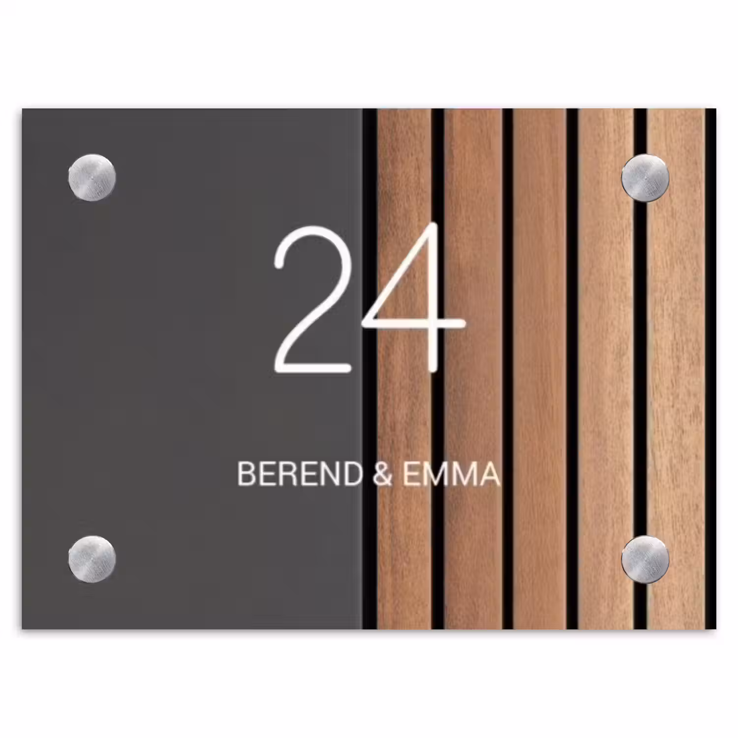 Hout en antraciet - Klassiek Naambord Rechthoek middel -3d