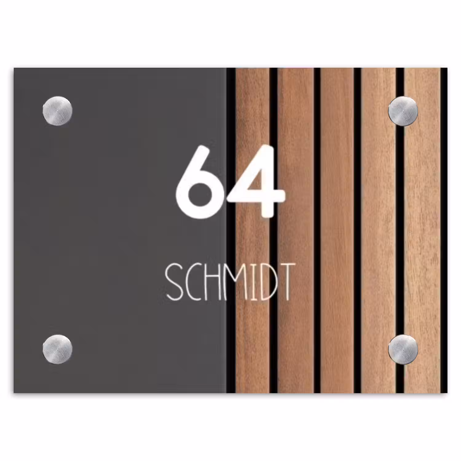 Hout en antraciet - Modern Naambord Rechthoek middel -3d