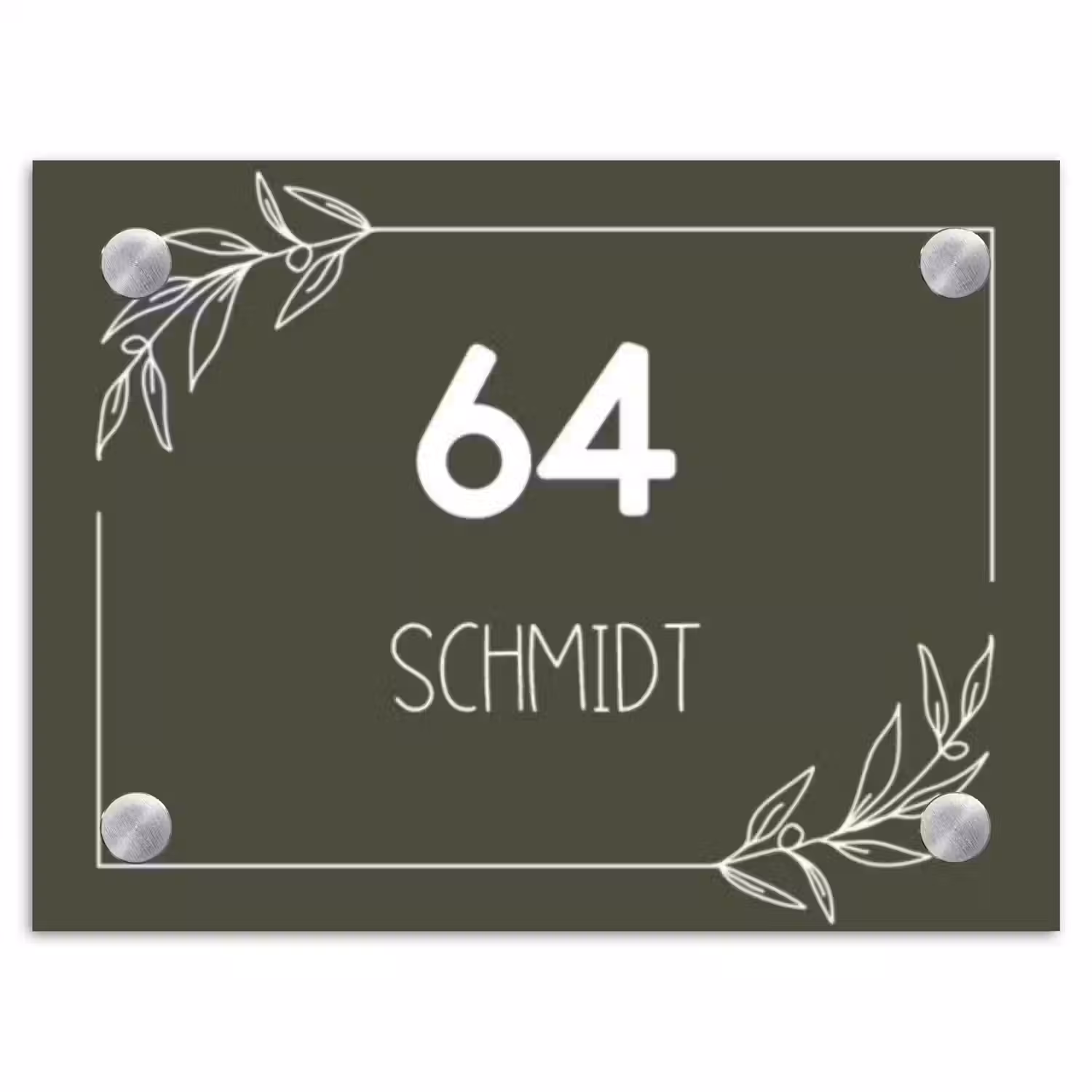 Olijfgroen - Modern Naambord Rechthoek middel -3d