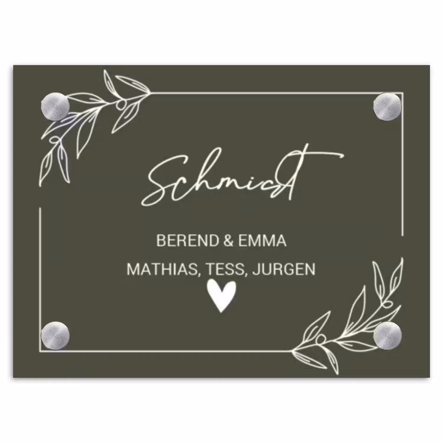 Olijfgroen - Sierlijk Naambord Rechthoek middel -3d