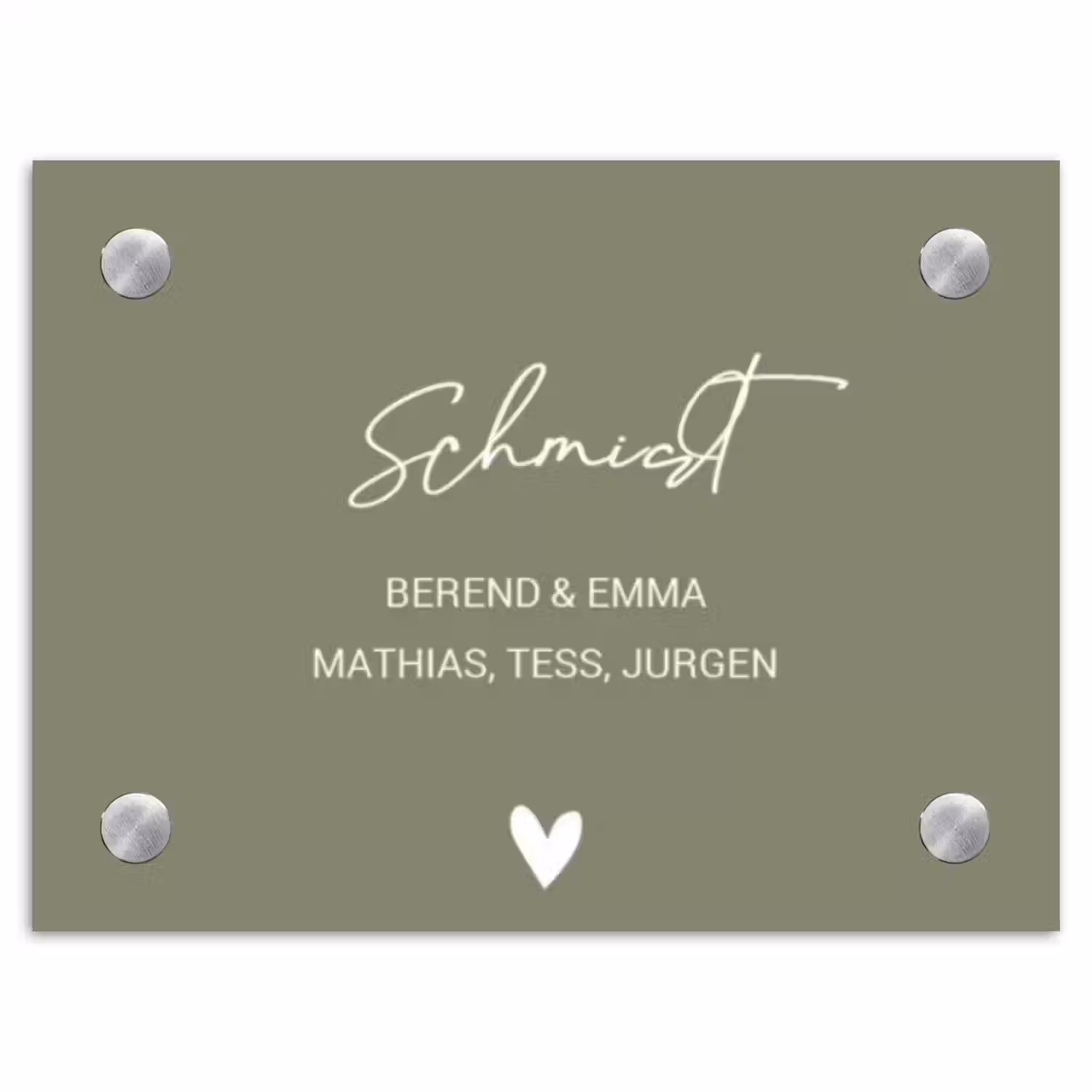 Olijfgroen - Sierlijk Naambord Rechthoek middel -3d