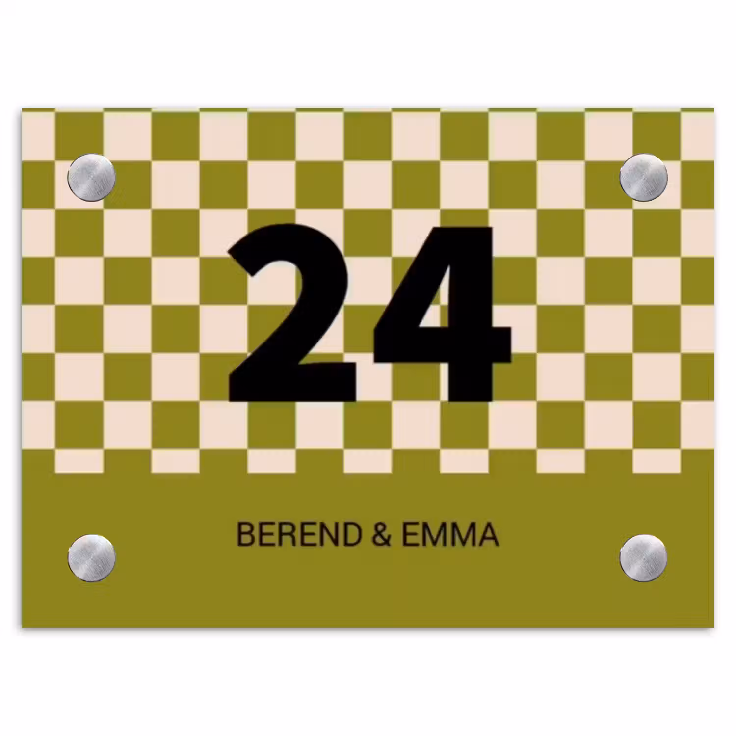 Olijfgroene blokjes - Klassiek Naambord Rechthoek middel -3d