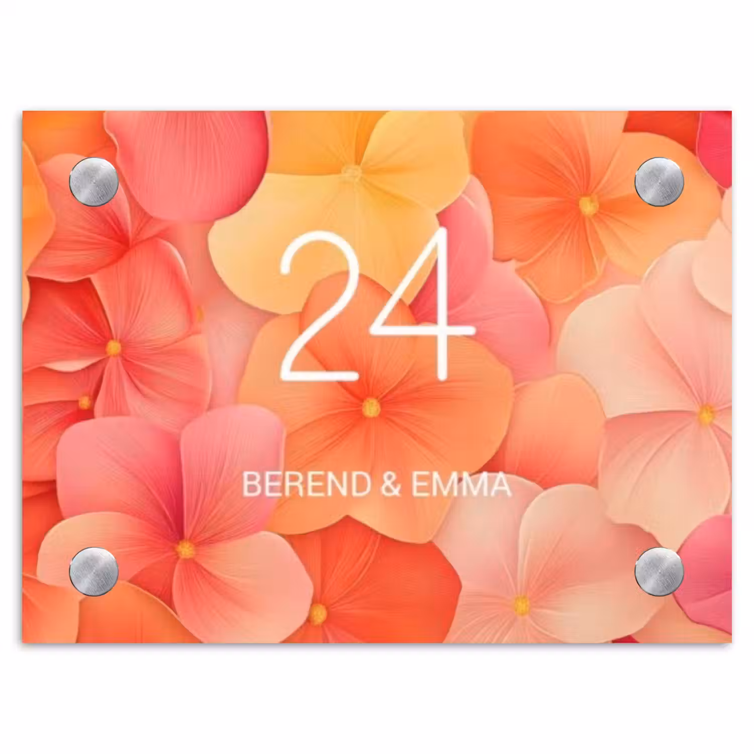 Oranje bloemenmix - Sierlijk Naambord Rechthoek middel -3d