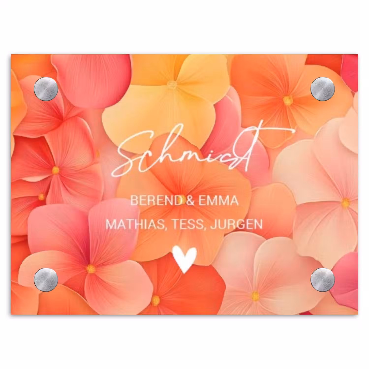 Oranje bloemenmix - Klassiek Naambord Rechthoek middel -3d