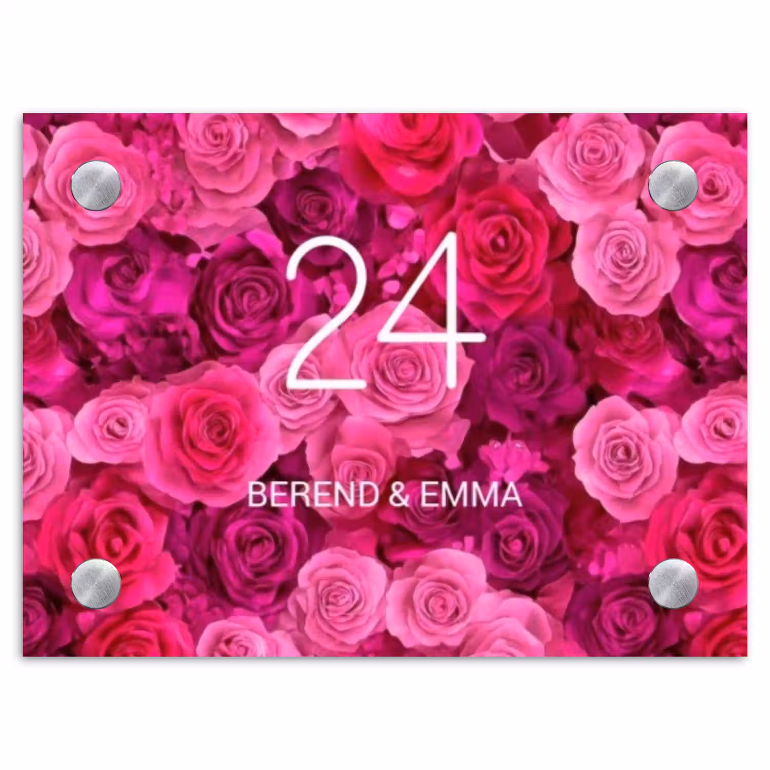 Roze rozen - Klassiek Naambord Rechthoek middel -3d