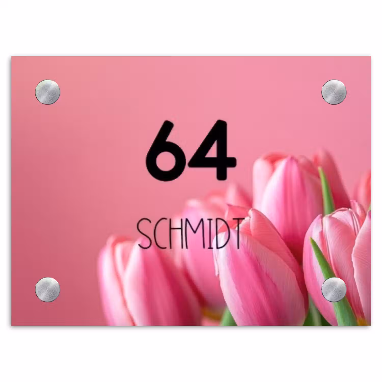 Roze tulpen - Modern Naambord Rechthoek middel -3d