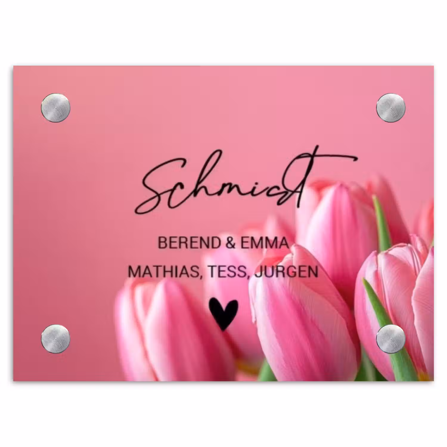 Roze tulpen - Sierlijk Naambord Rechthoek middel -3d