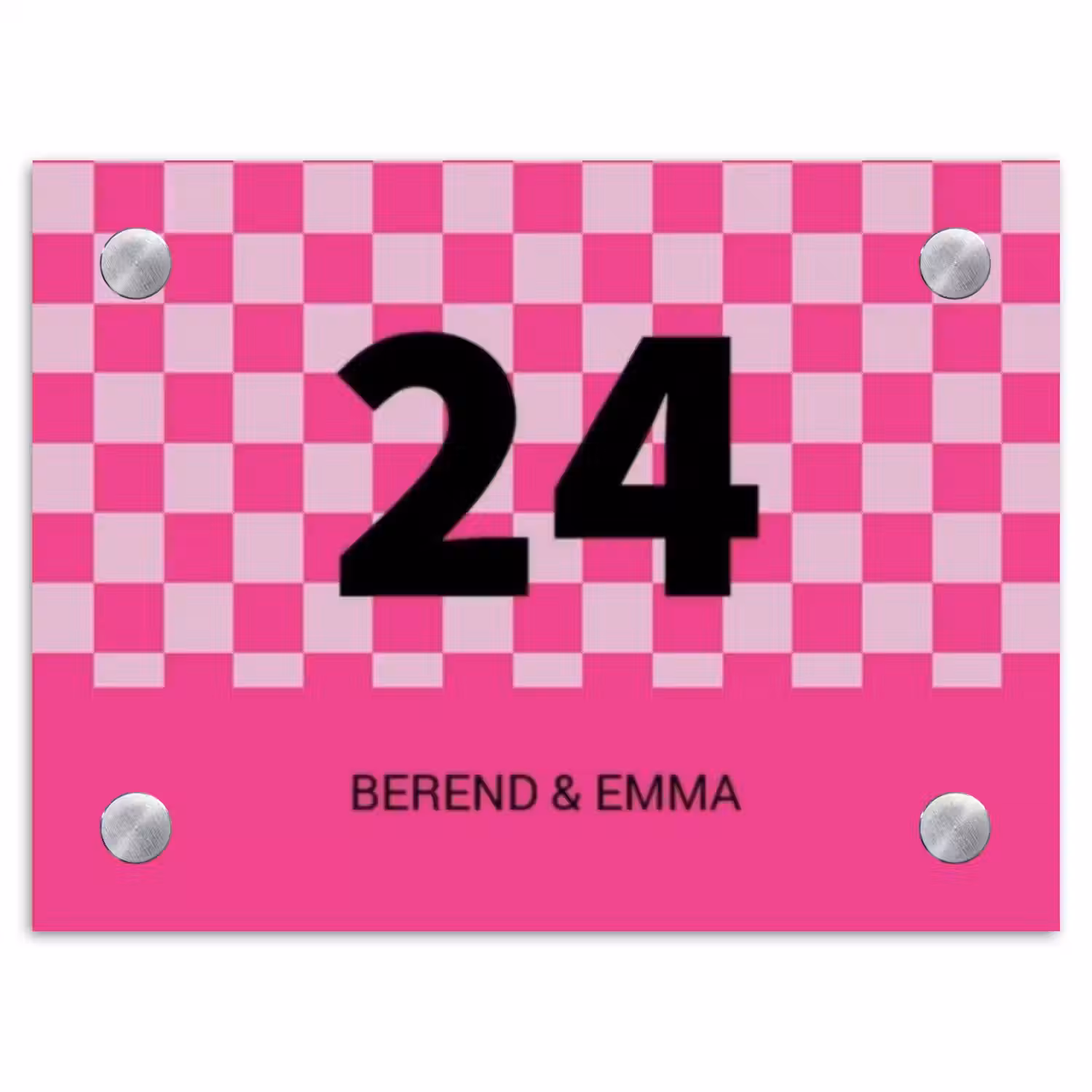 Roze blokjes - Klassiek Naambord Rechthoek middel -3d