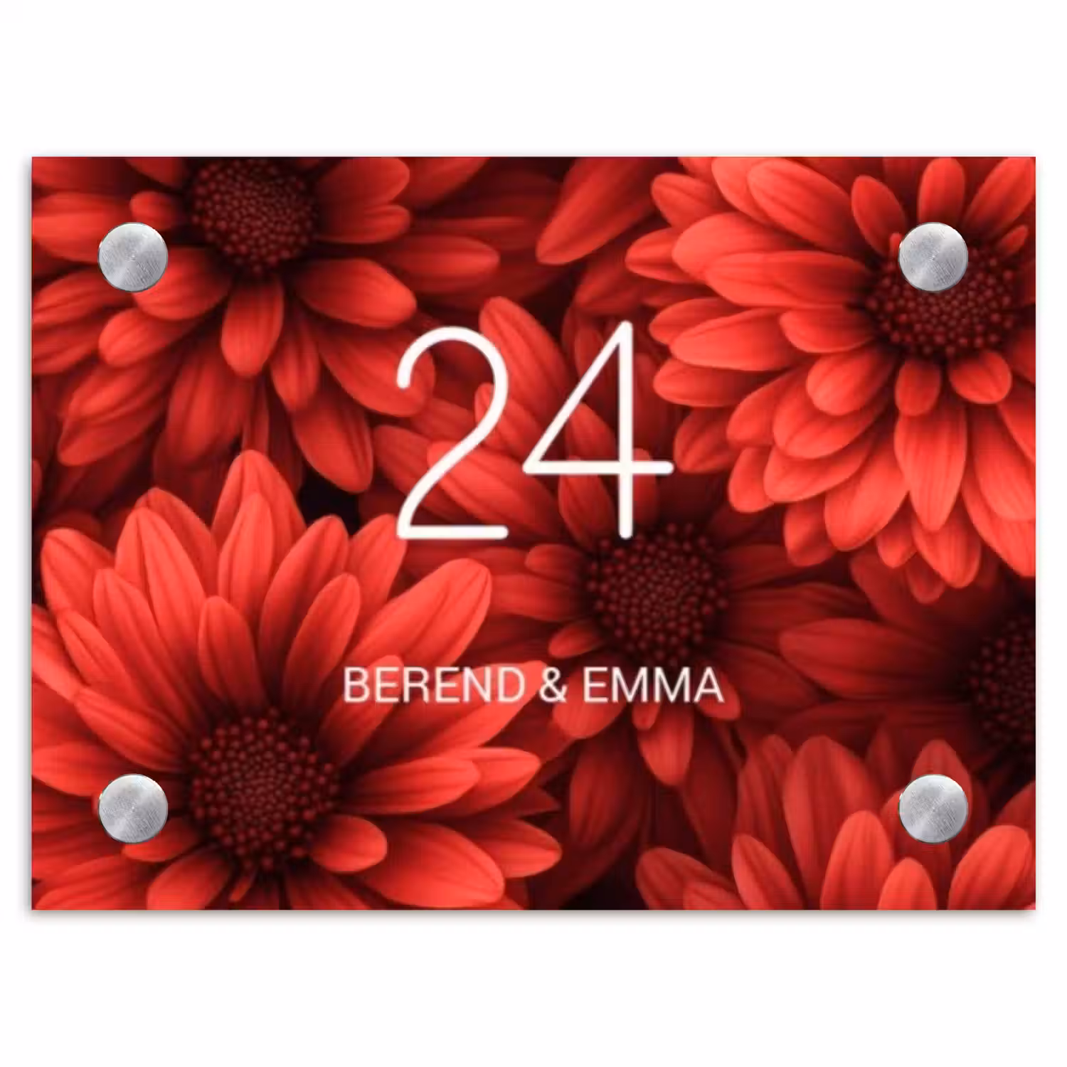 Rode bloemen - Klassiek Naambord Rechthoek middel -3d