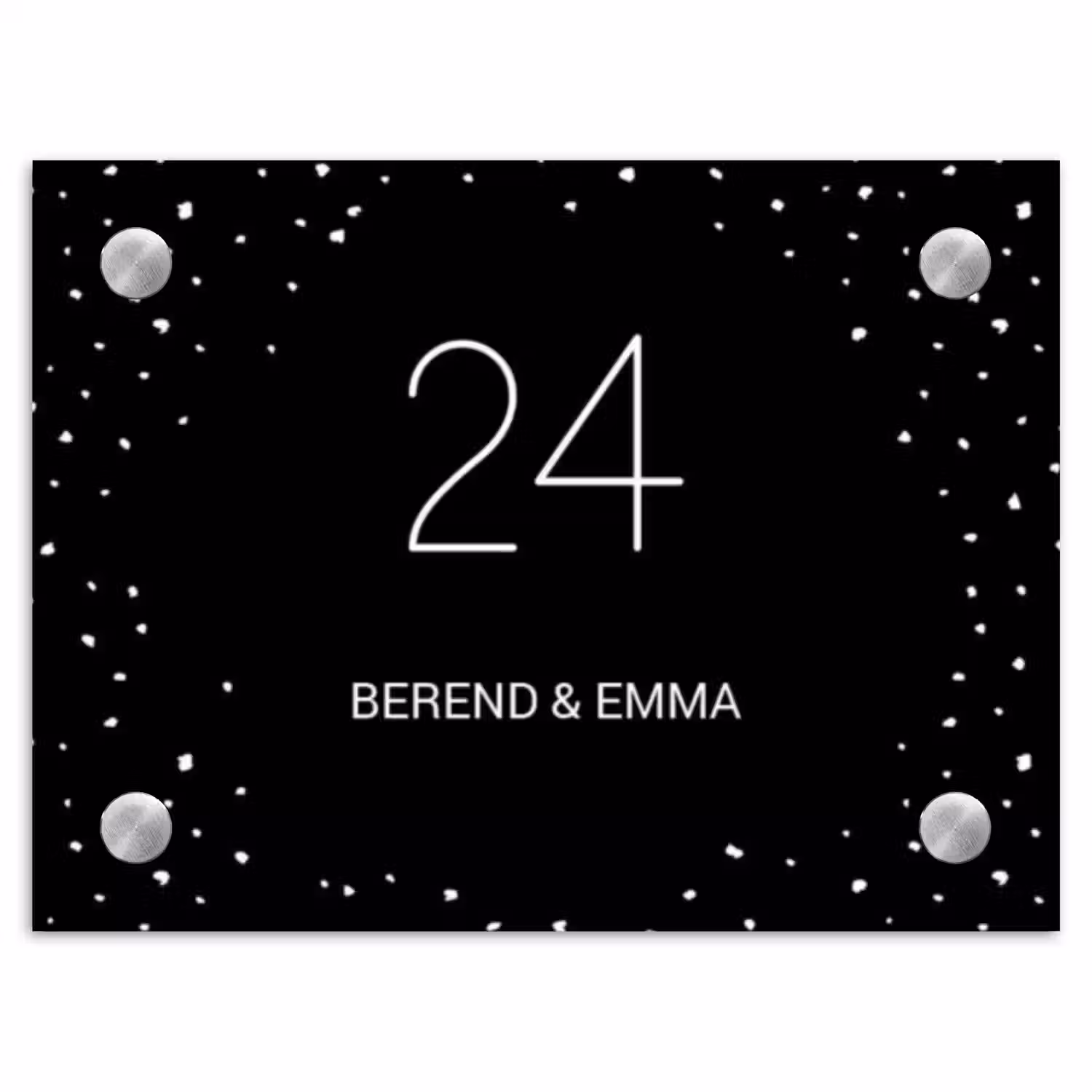 Zwart met stippen - Klassiek Naambord Rechthoek middel -3d