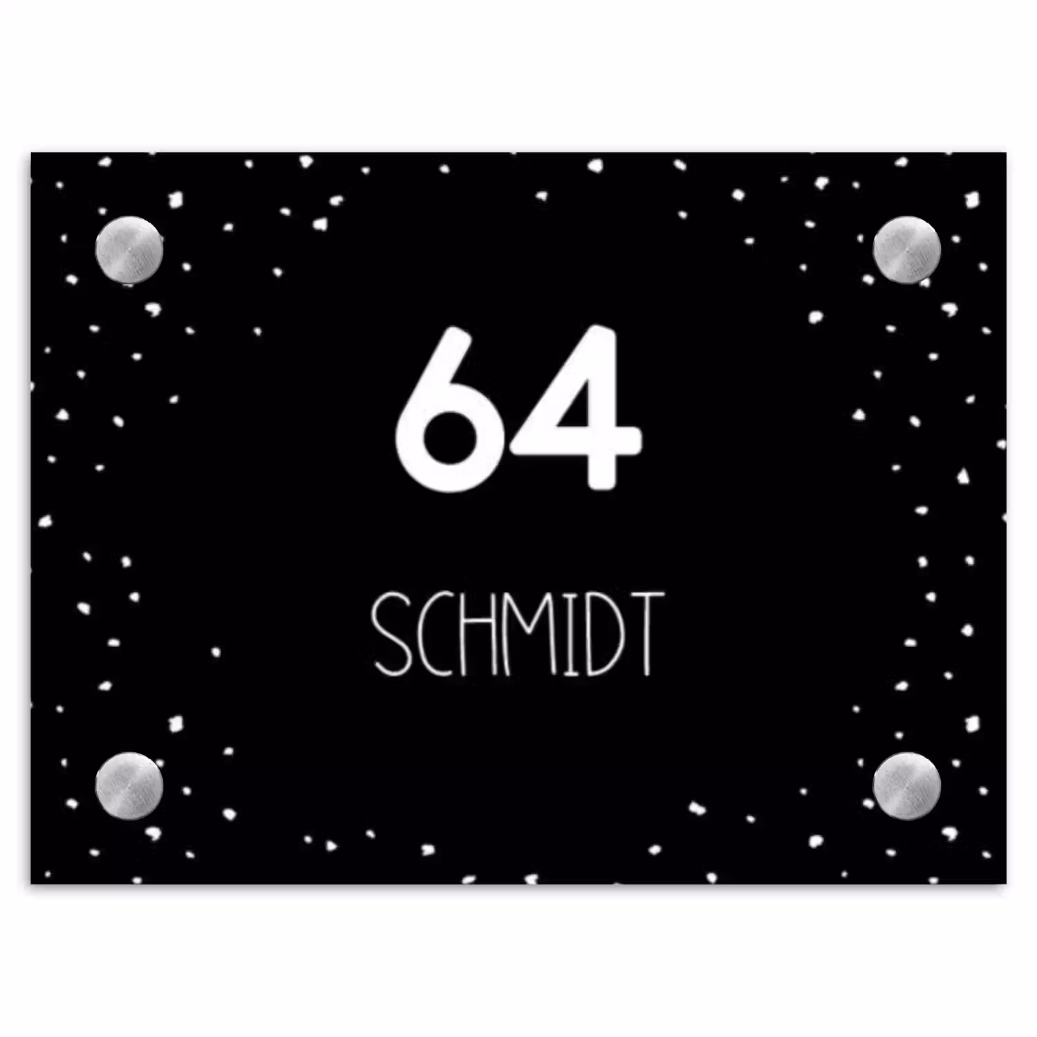 Zwart met stippen - Modern Naambord Rechthoek middel -3d