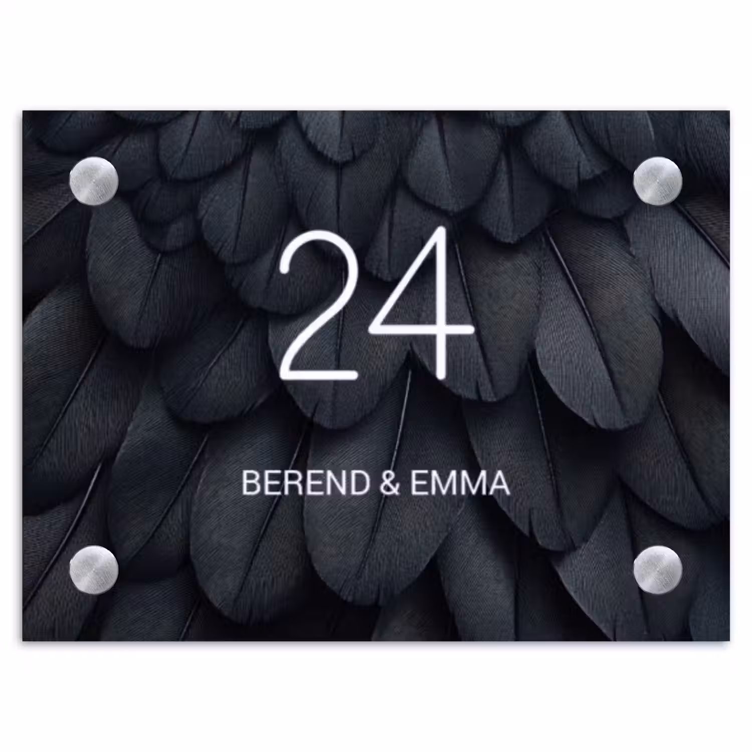 Zwarte veren - Klassiek Naambord Rechthoek middel -3d