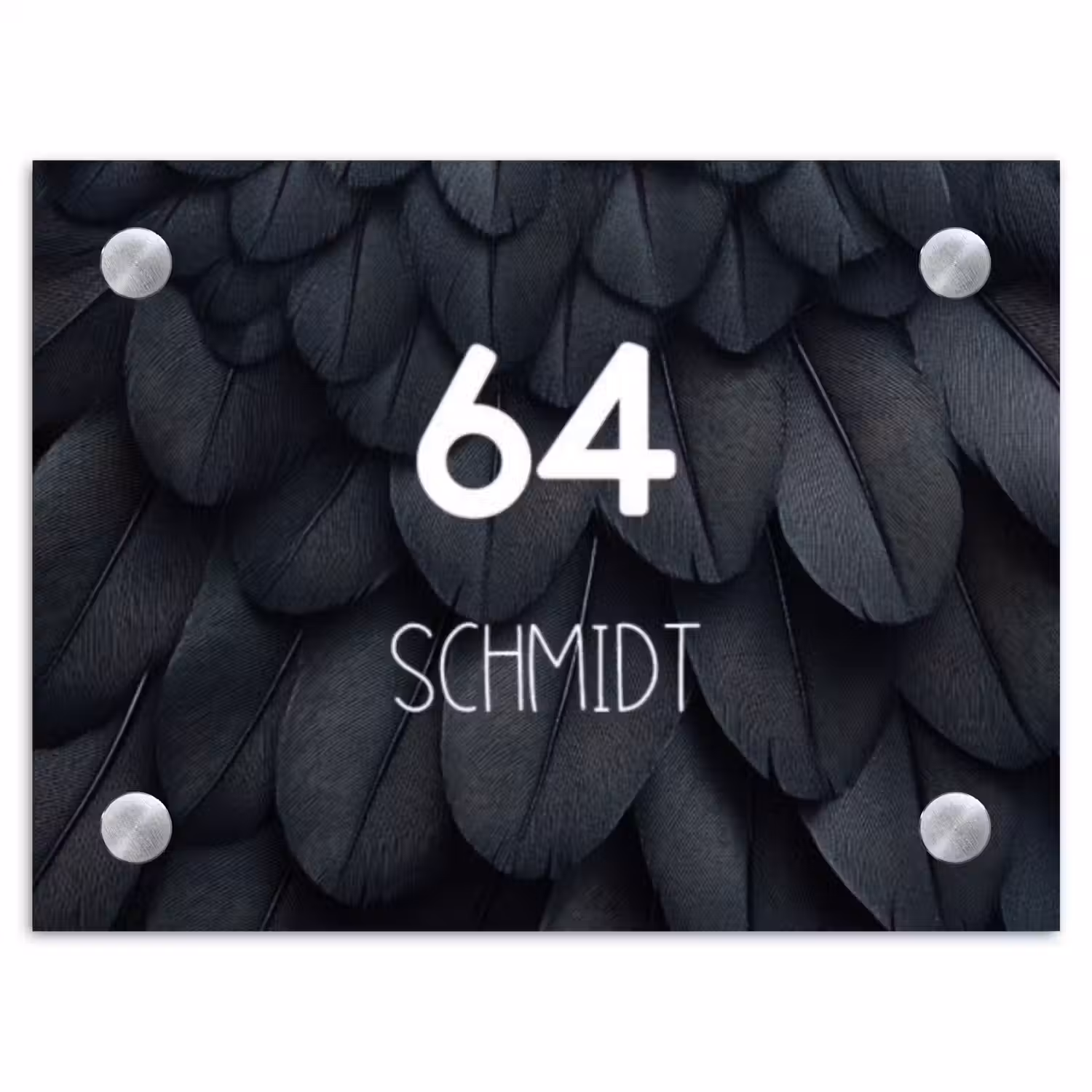 Zwarte veren - Modern Naambord Rechthoek middel -3d