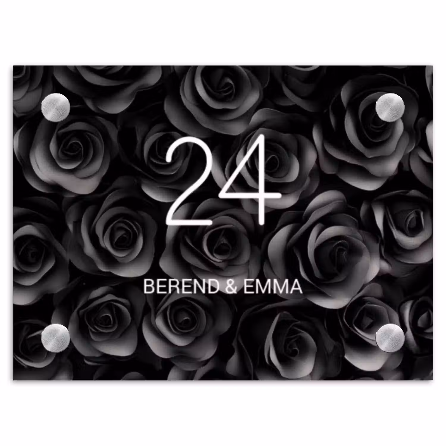 Zwarte rozen - Klassiek Naambord Rechthoek middel -3d