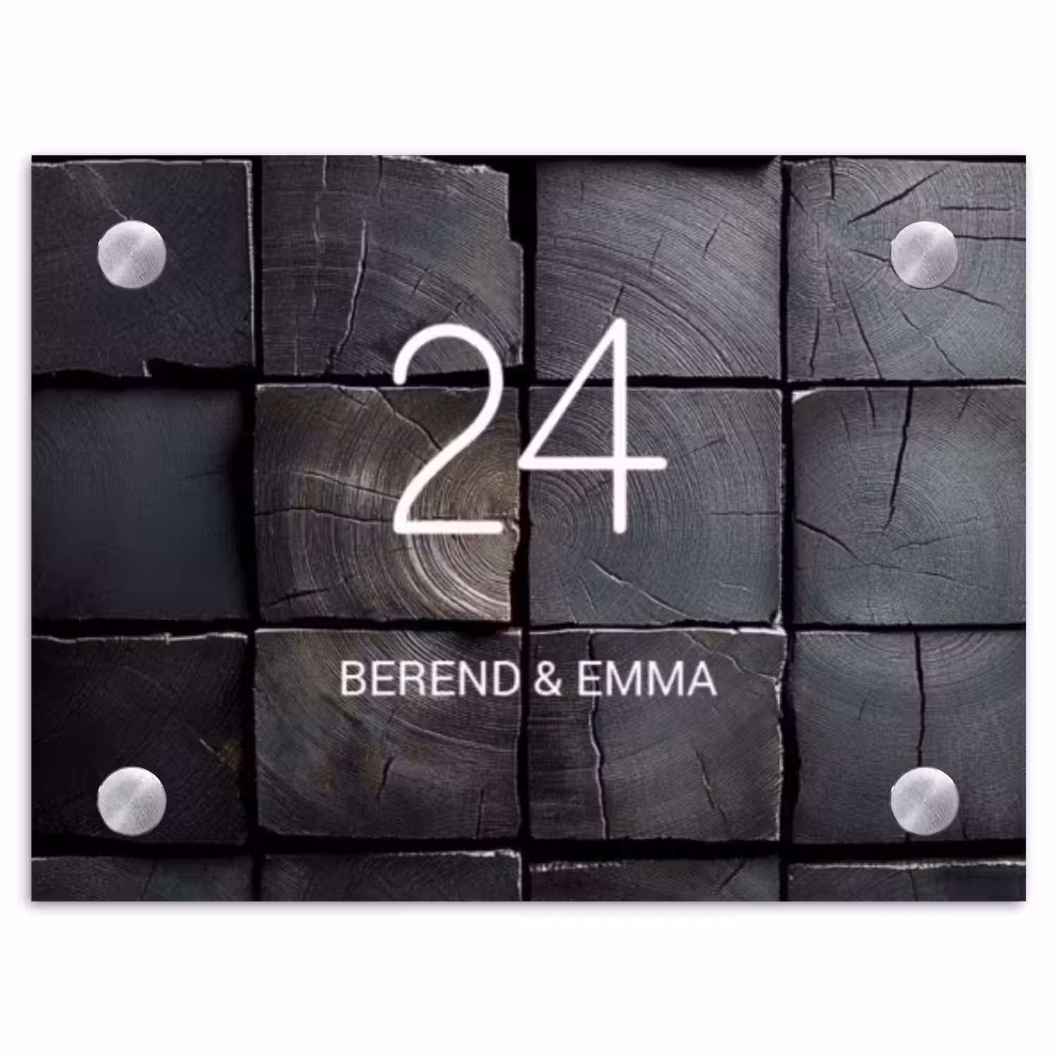 Zwarte houtblokken - Klassiek Naambord Rechthoek middel -3d