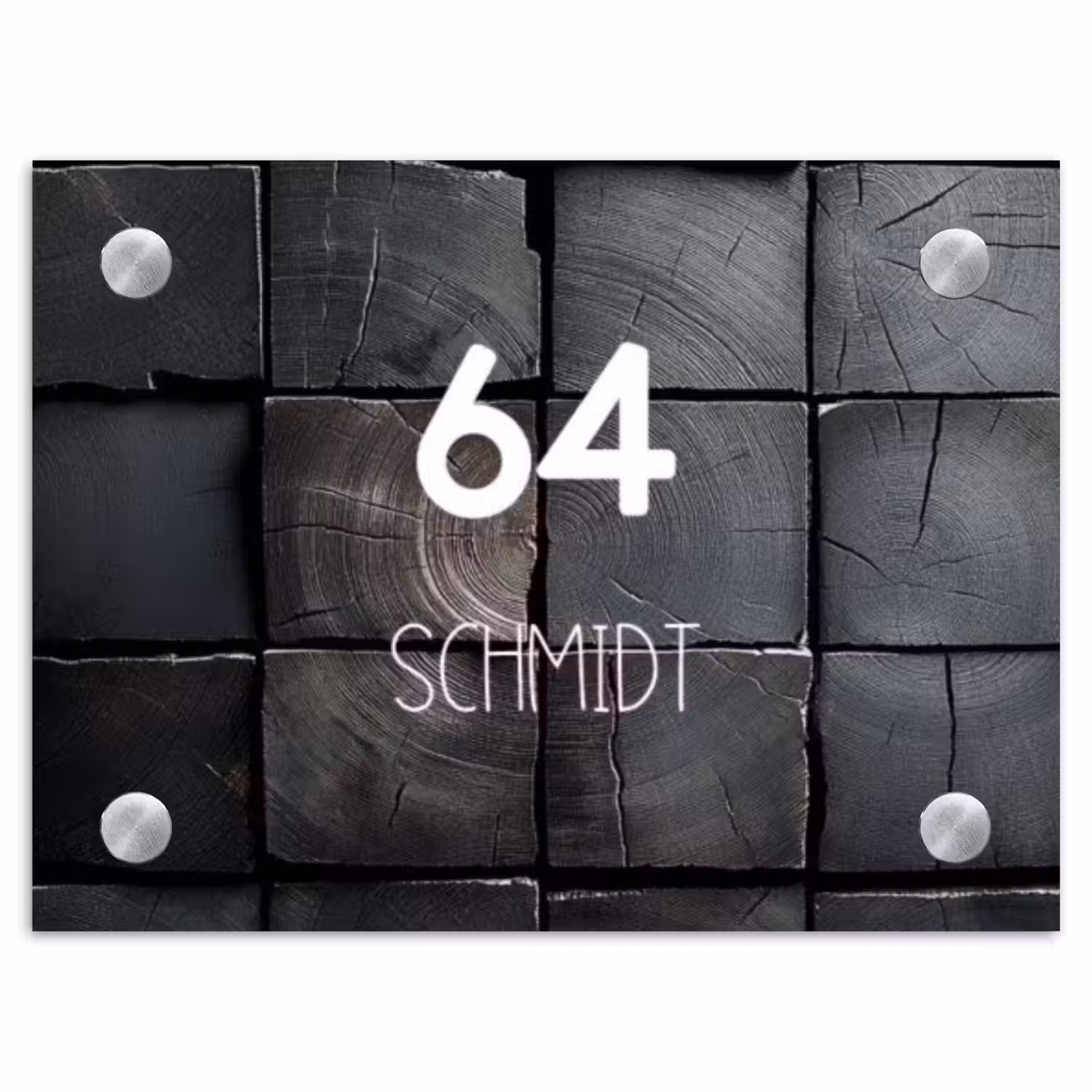 Zwarte houtblokken - Modern Naambord Rechthoek middel -3d