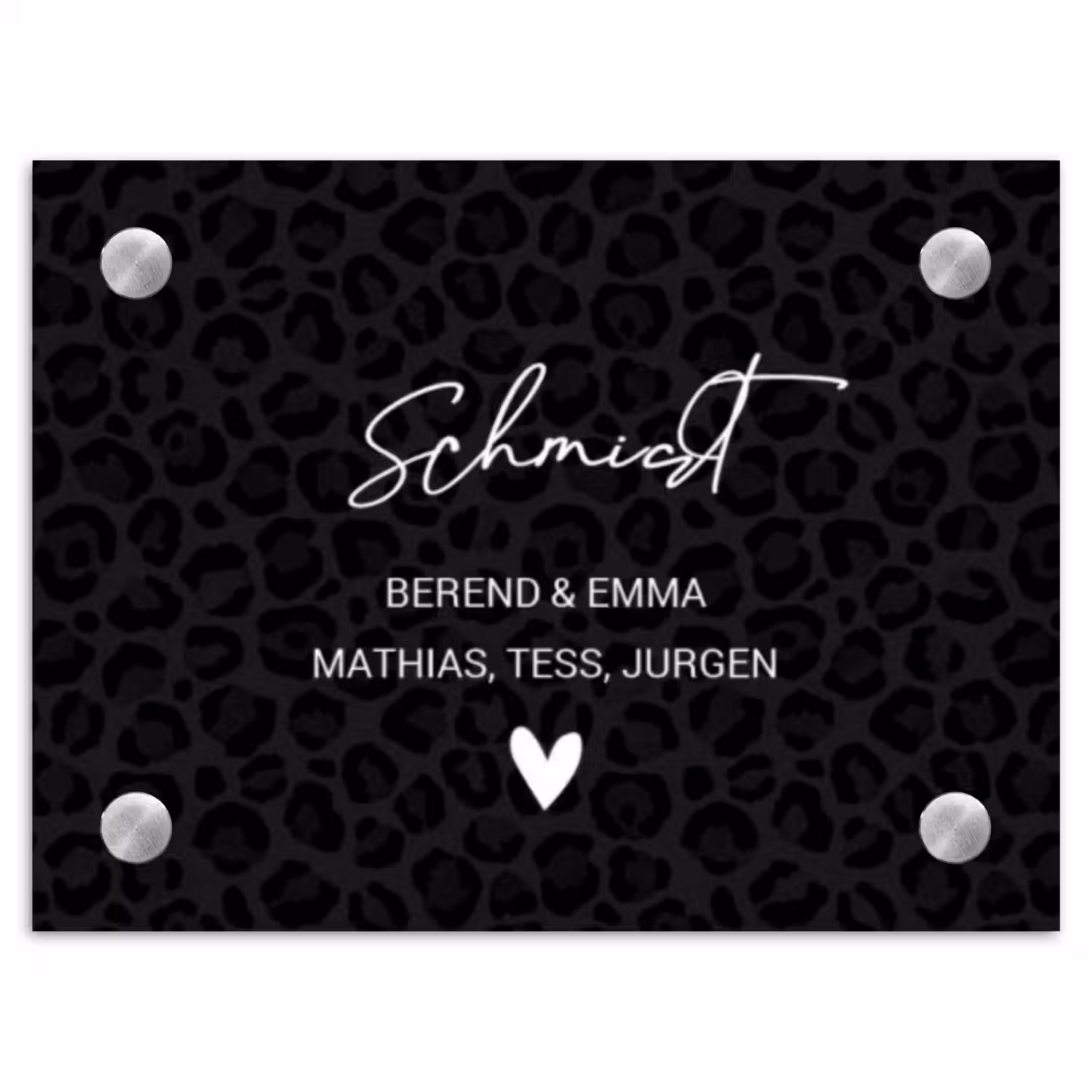 Zwart panterprint - Sierlijk Naambord Rechthoek middel -3d