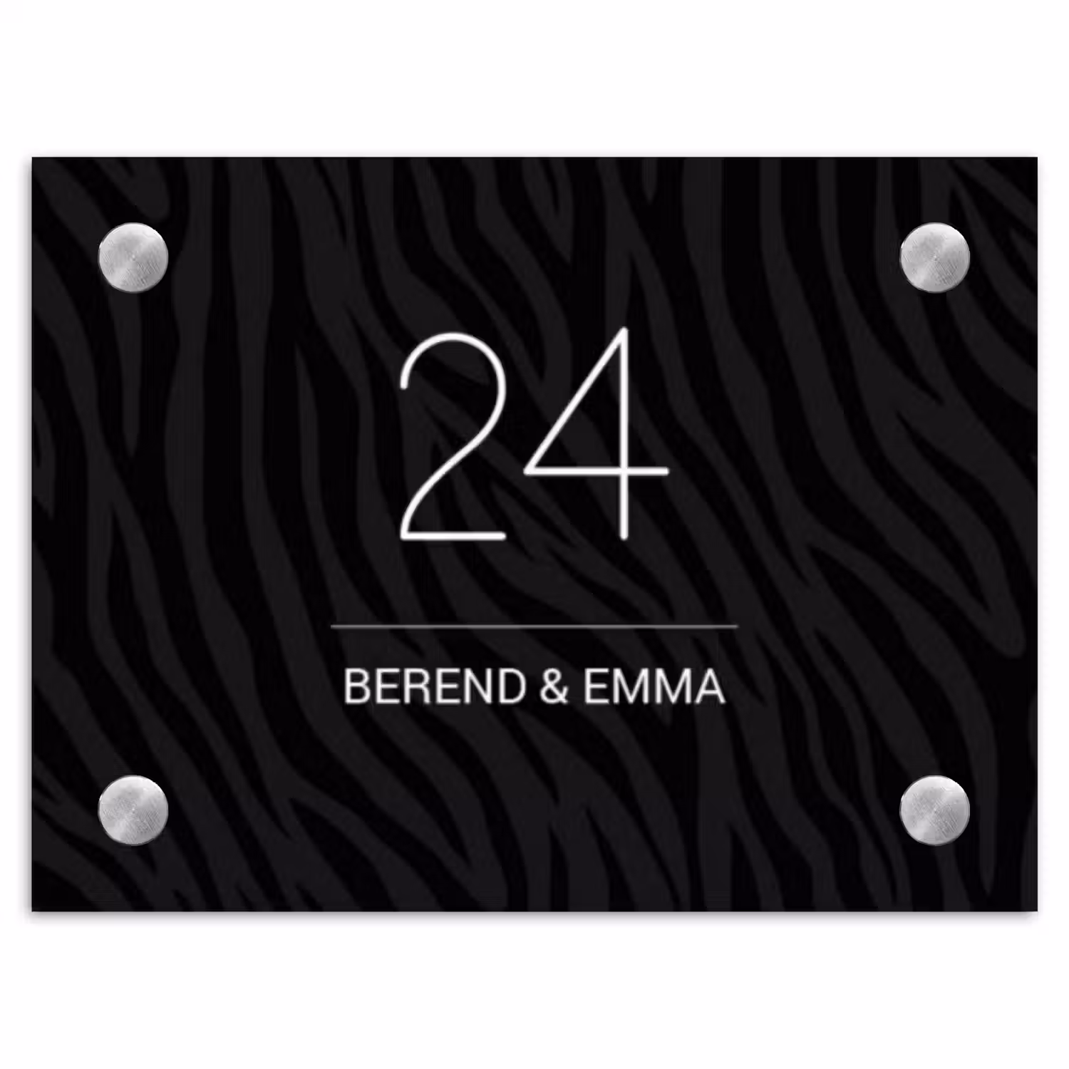 Zwart zebraprint - Klassiek Naambord Rechthoek middel -3d