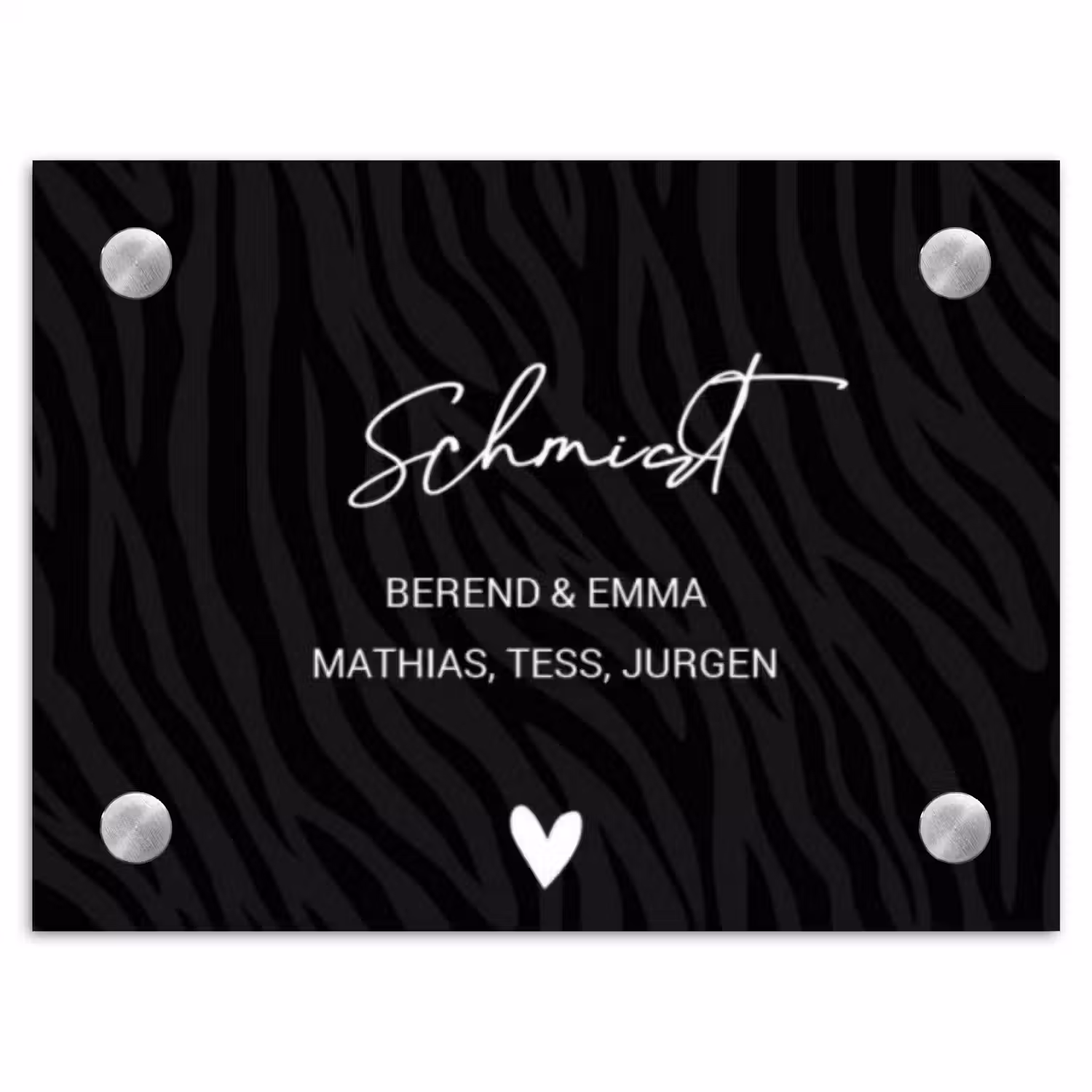 Zwart zebraprint - Sierlijk Naambord Rechthoek middel -3d