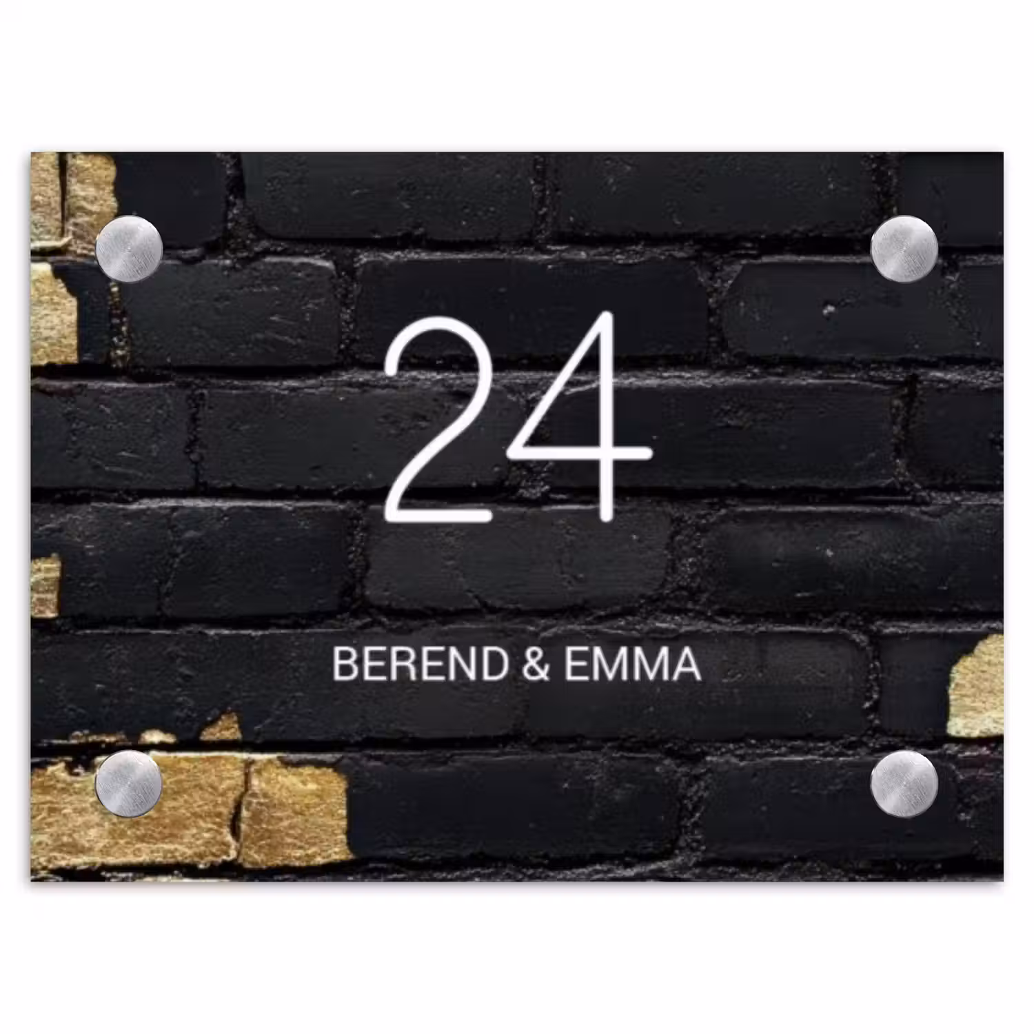 Stenen goud zwart - Klassiek Naambord Rechthoek middel -3d