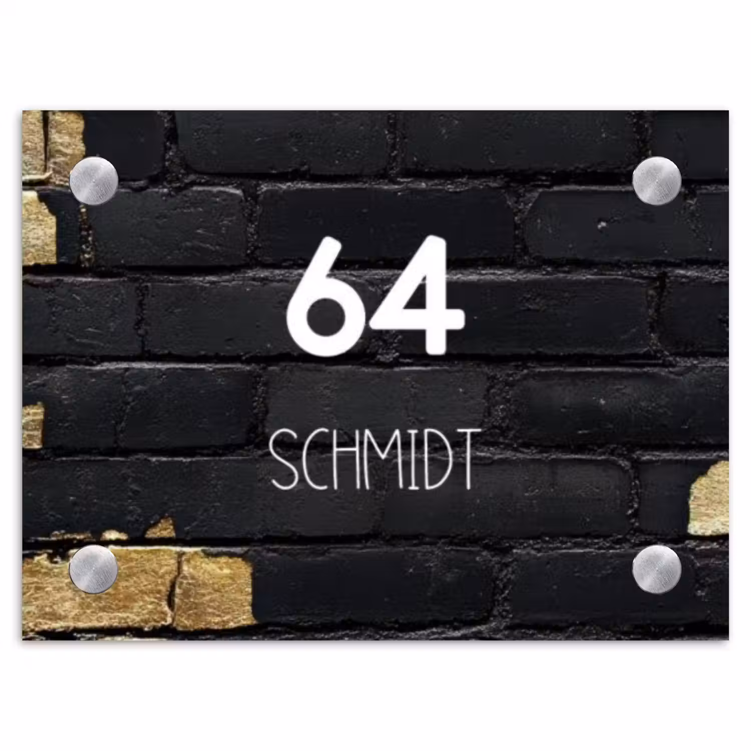 Stenen goud zwart - Modern Naambord Rechthoek middel -3d