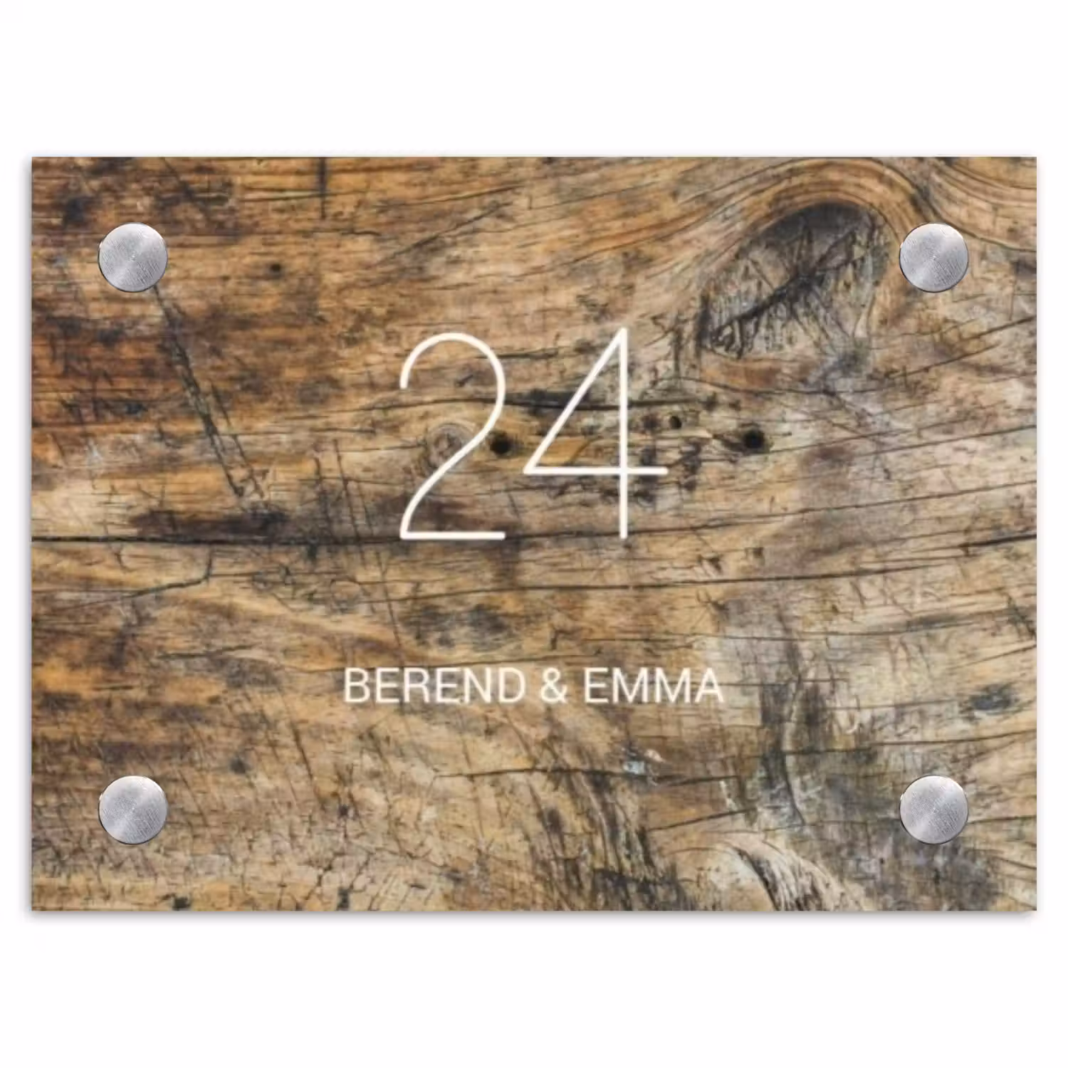 Verweerd hout - Klassiek Naambord Rechthoek middel -3d