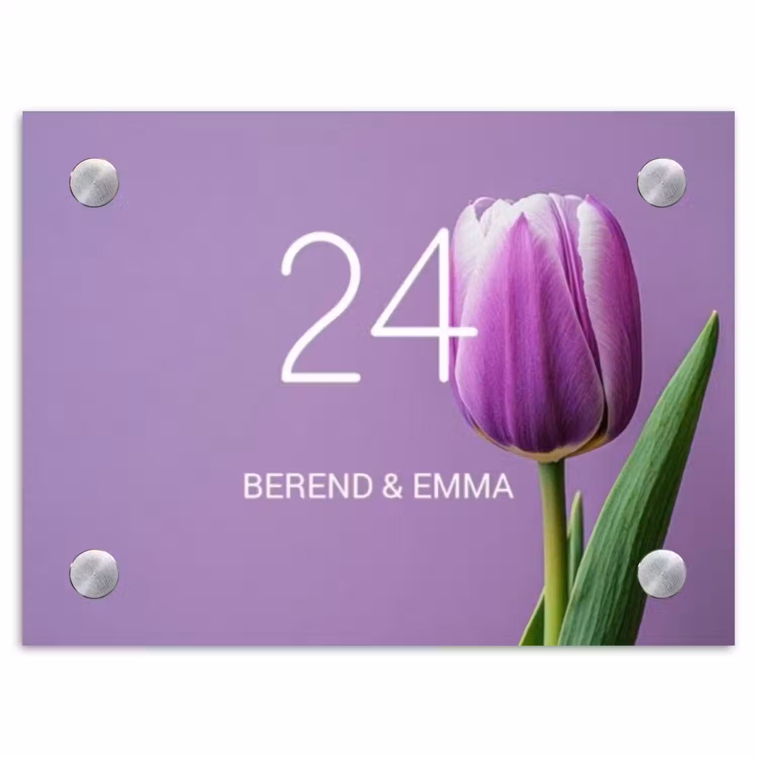 Paarse tulp - Klassiek Naambord Rechthoek middel -3d