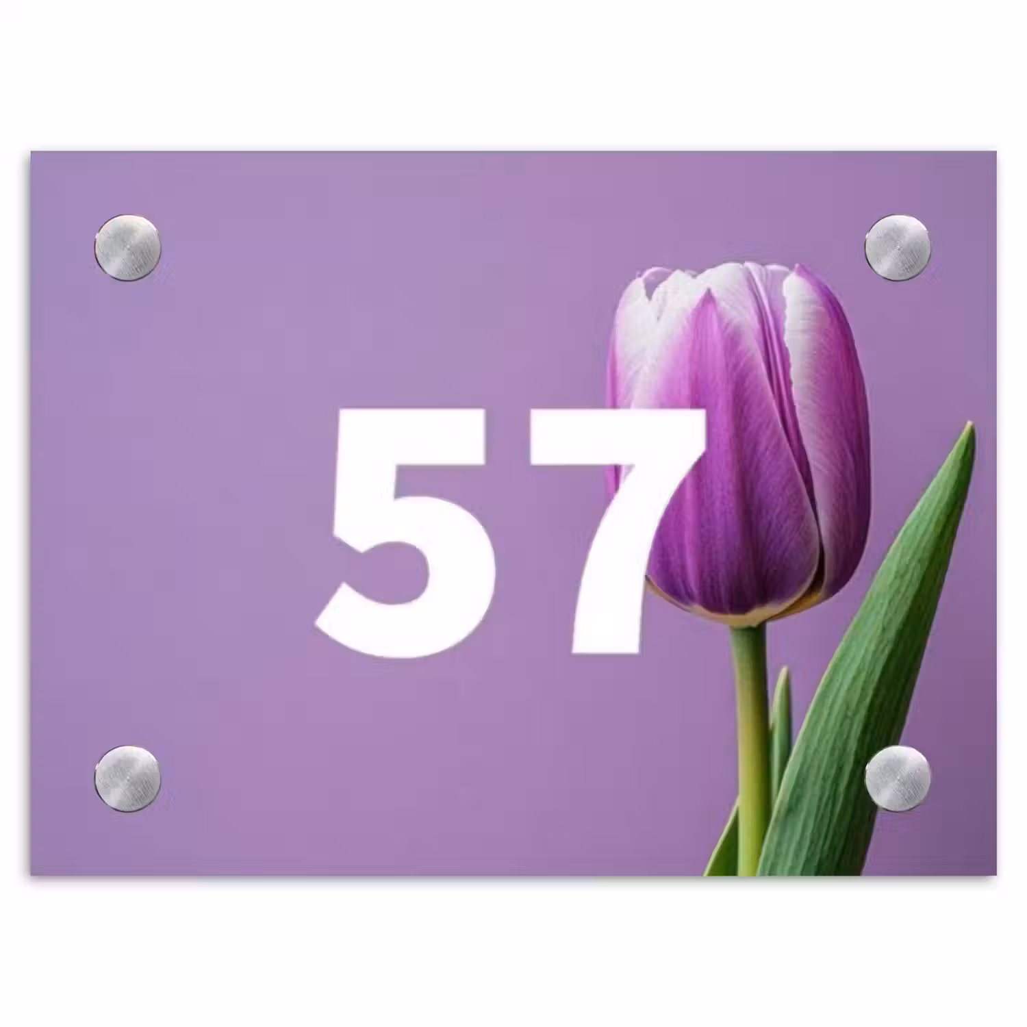 Paarse tulp - Traditioneel Naambord Rechthoek middel -3d