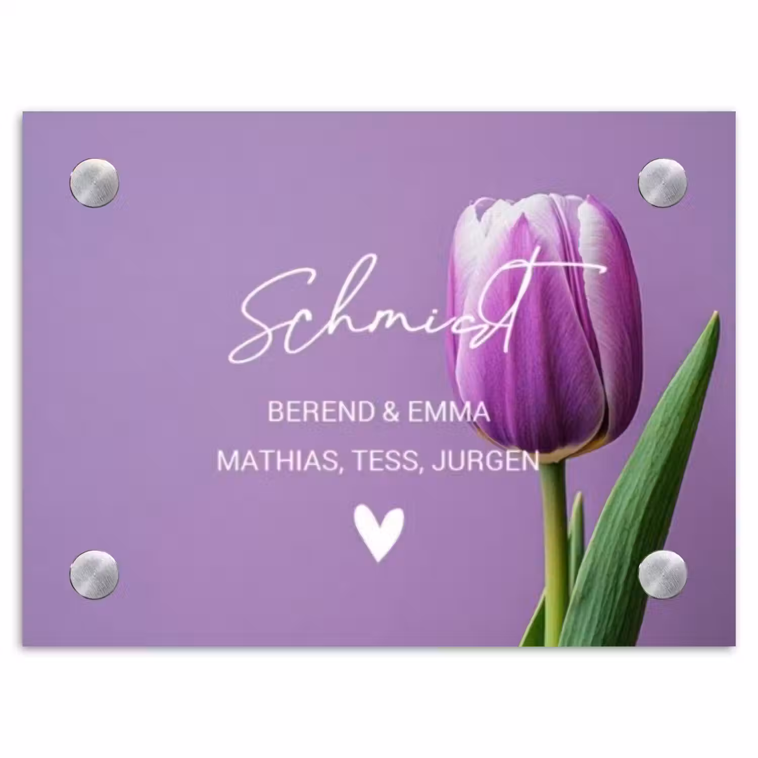 Paarse tulp - Sierlijk Naambord Rechthoek middel -3d