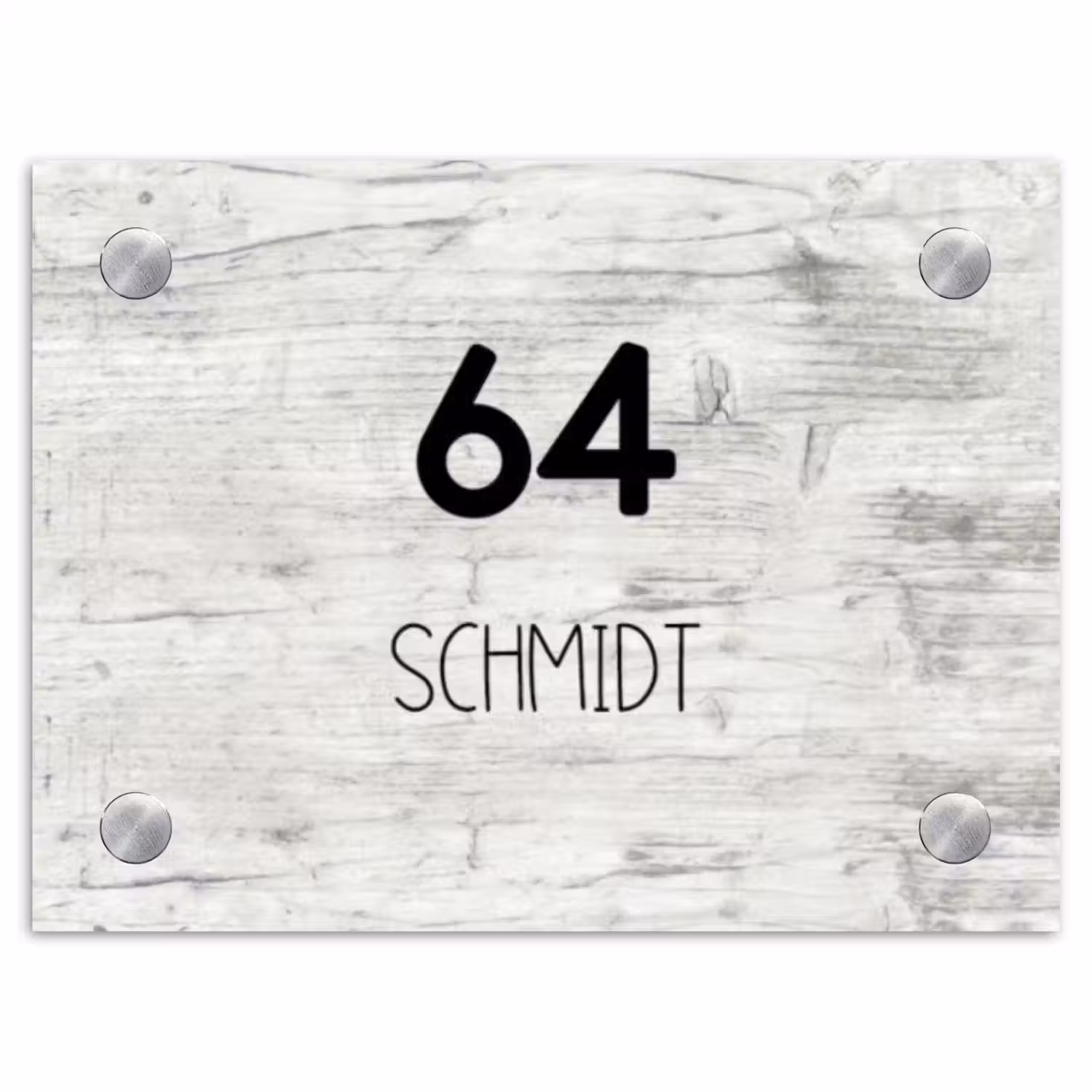 Witgrijs hout - Modern Naambord Rechthoek middel -3d