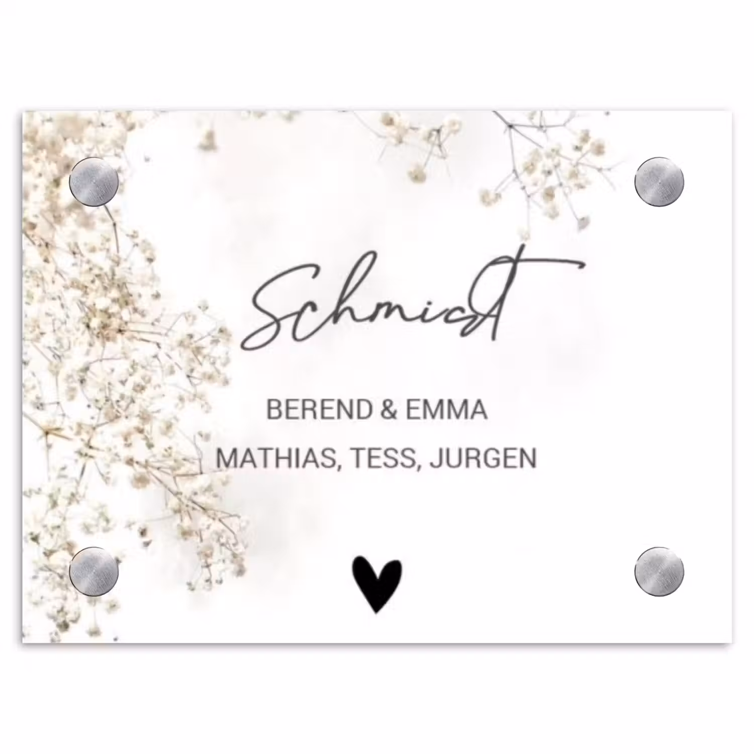 Wit met bloementakjes - Sierlijk Naambord Rechthoek middel -3d