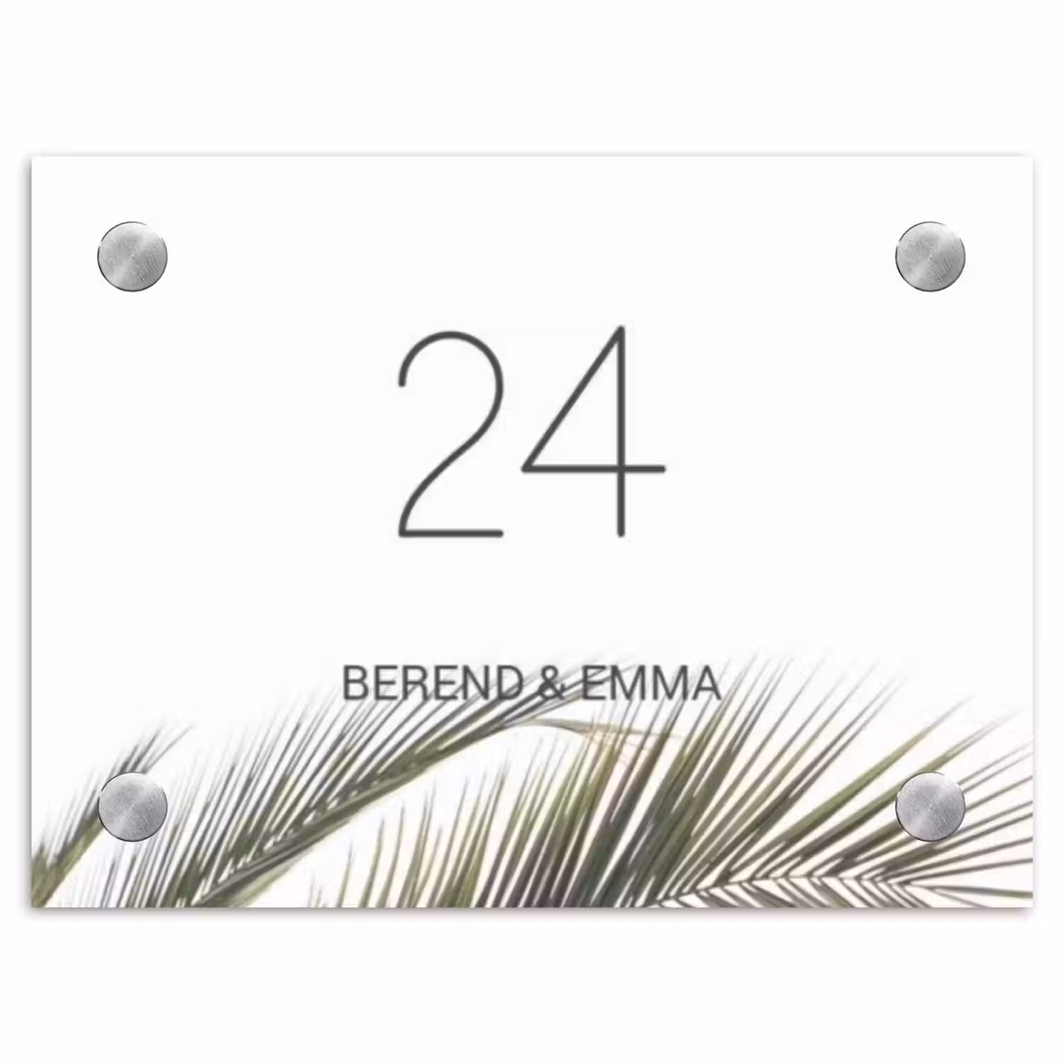 Wit met palmblad - Klassiek Naambord Rechthoek middel -3d